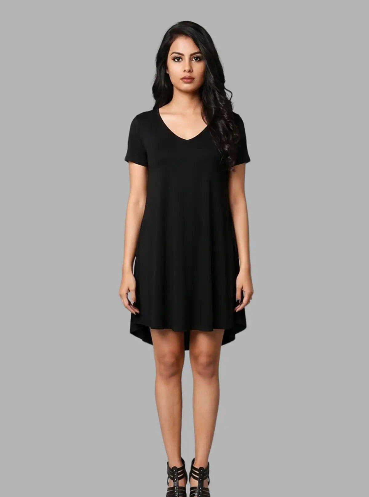 Women's Black Sleeveless jersey Short Dress in Cotton Elastane Fabric