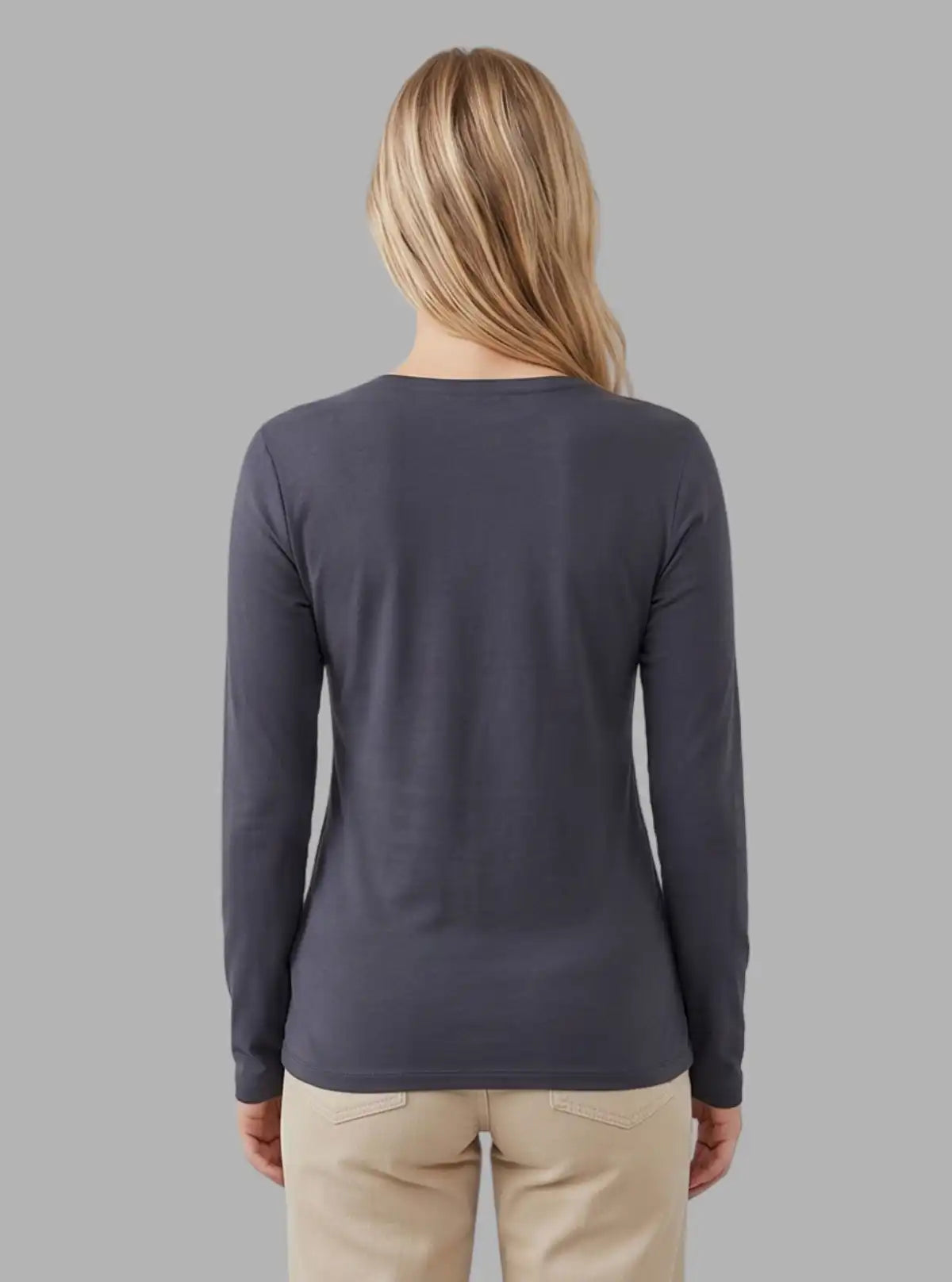 Women's Grey Crew Neck Cotton Jersey Long Sleeve T-Shirt by Boer and Fitch