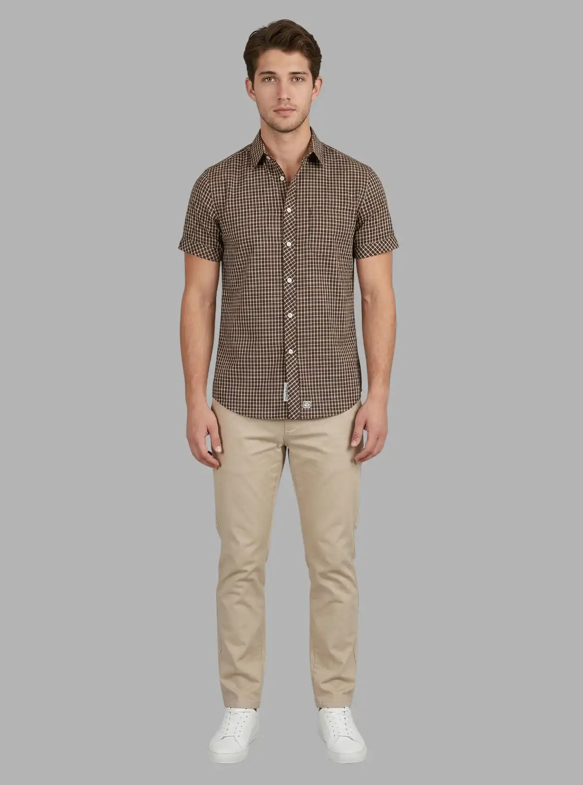 Slim Fit Brown Checked Shirt for Men – Casual Style by Boer and Fitch