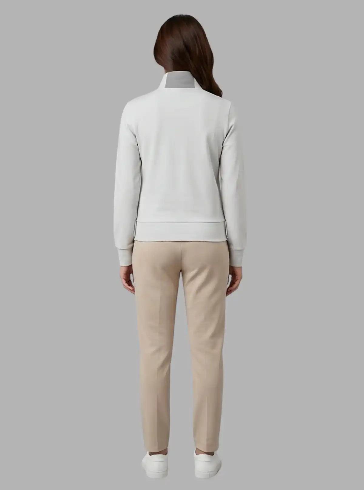 Women’s White Zipper Sweatshirt in Soft Cotton Fleece with Full Sleeves