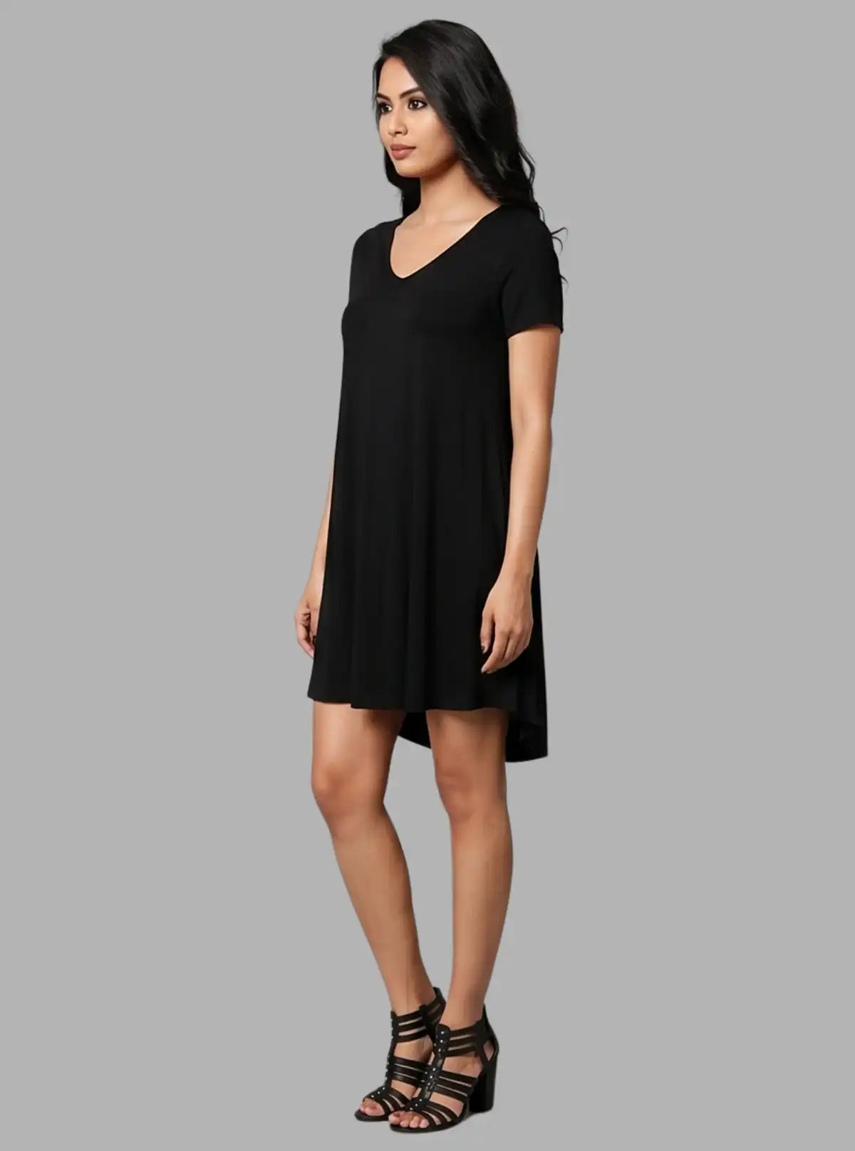 Women's Black Sleeveless jersey Short Dress in Cotton Elastane Fabric