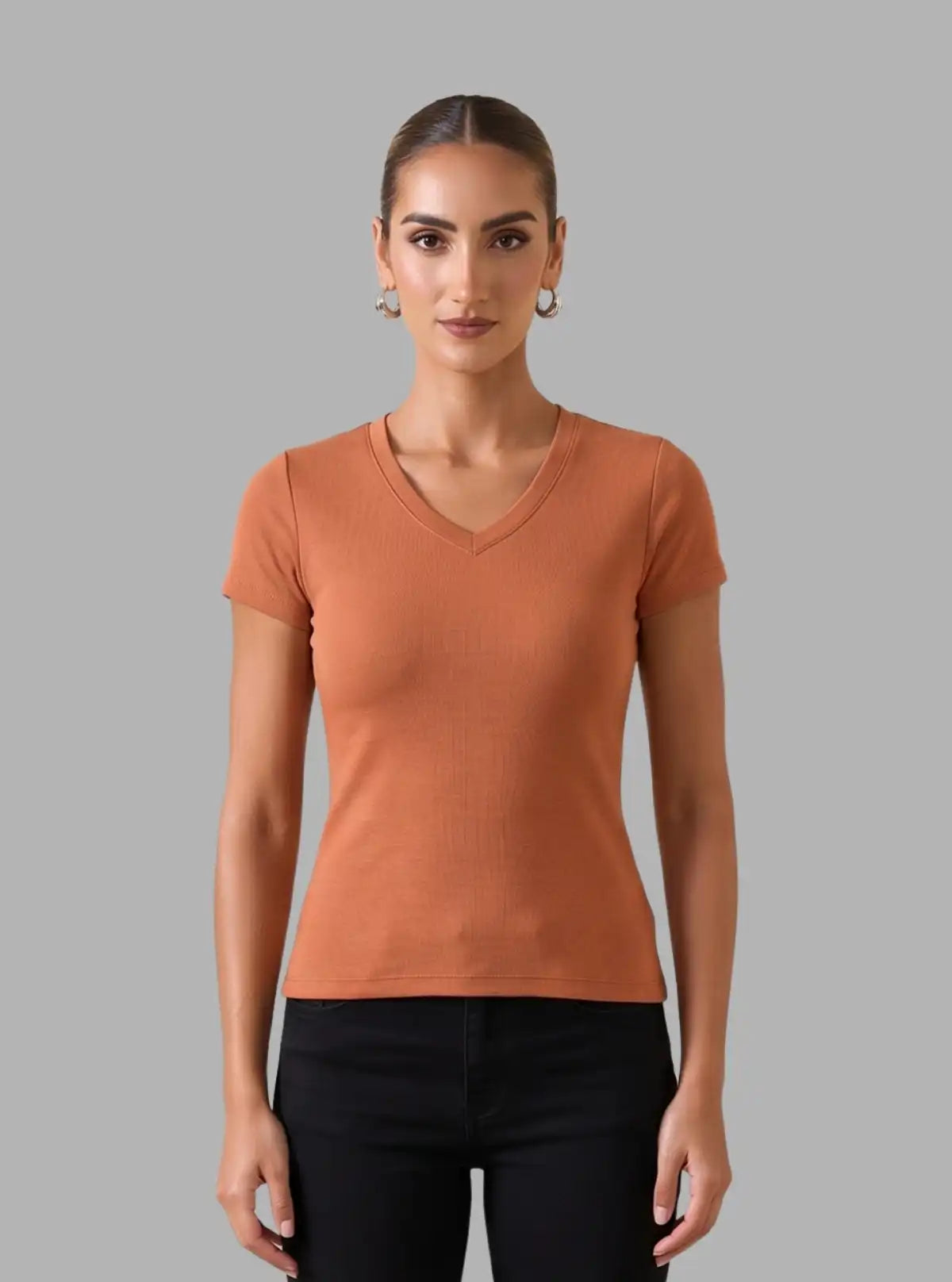 Women’s Coco Brown V Neck Short Sleeve Cotton Jersey T-Shirt by Boer and Fitch