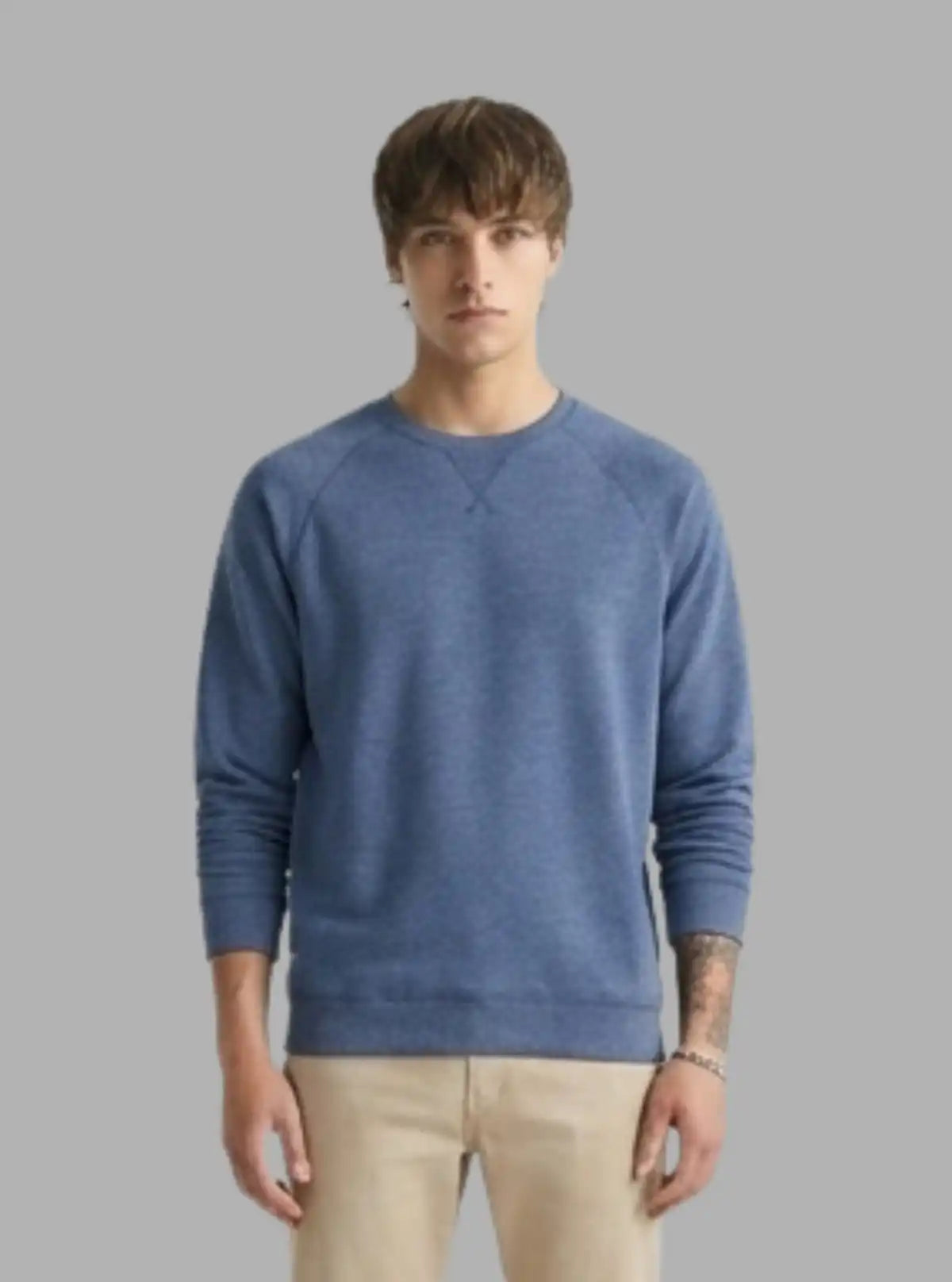Men’s Blue Melange V-Cut Fleece Sweatshirt – Smart, Soft & Versatile