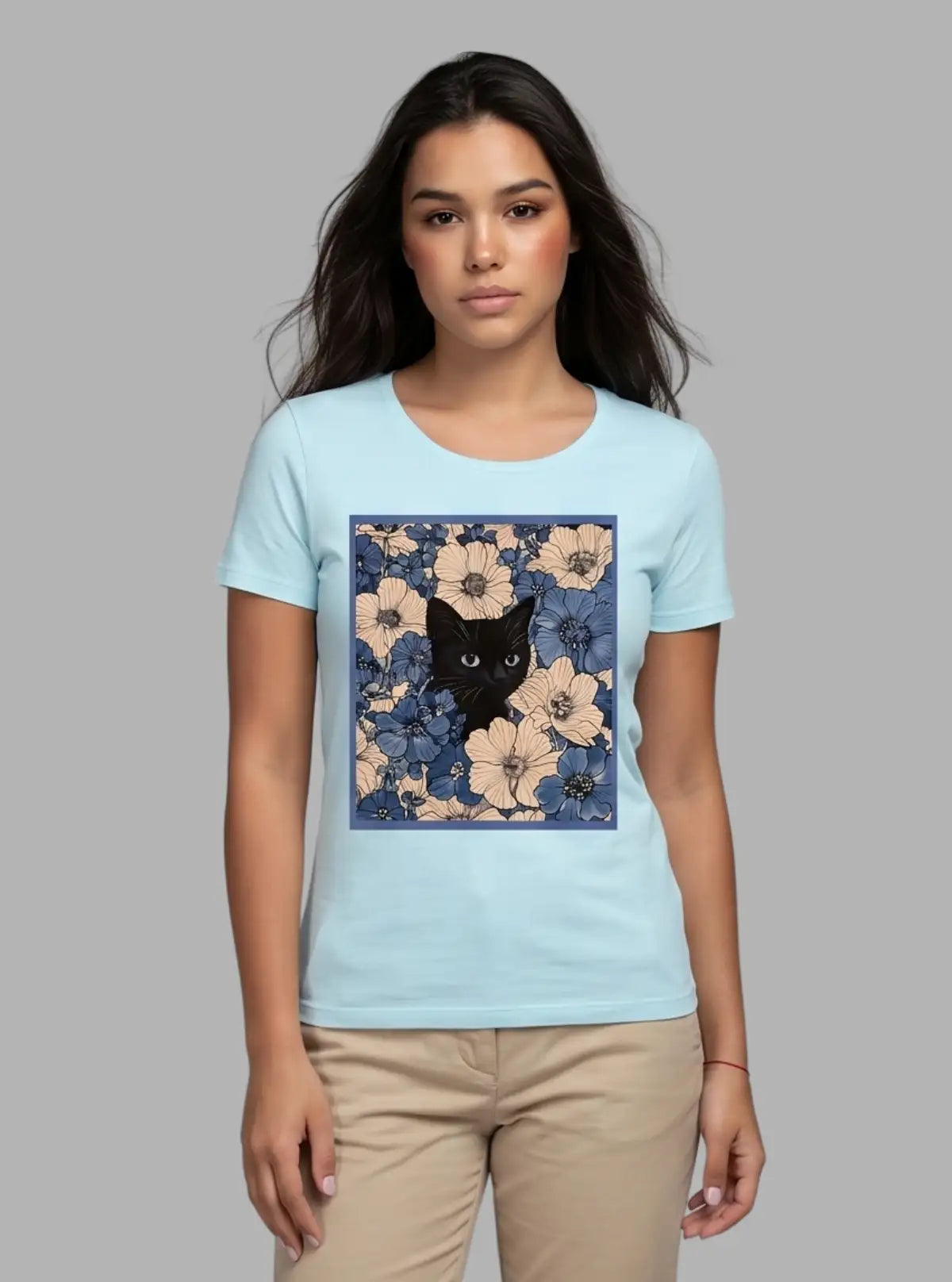 Boer and Fitch Women’s Sky Blue Floral Print T-Shirt