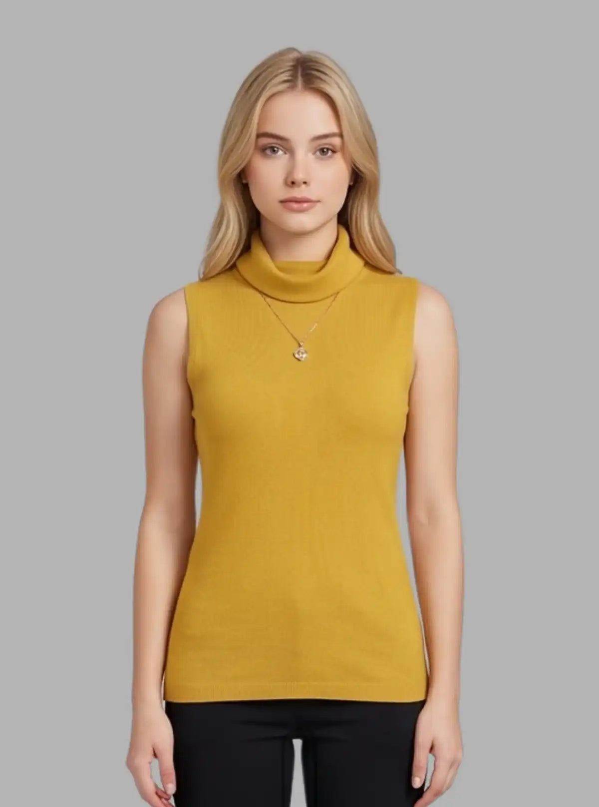 Women’s Yellow Roll-On Neck Sleeveless Top – Stylish & Comfortable | Boer & Fitch