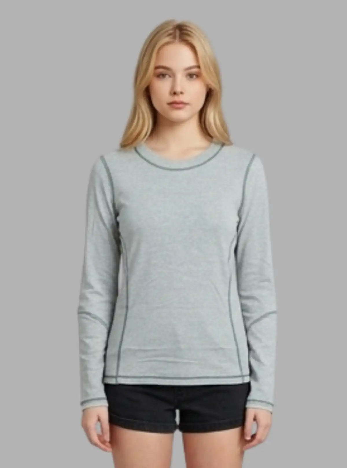 Women’s Grey Melange  Long Sleeve T-Shirt – Casual Cotton Tee | Boer & Fitch