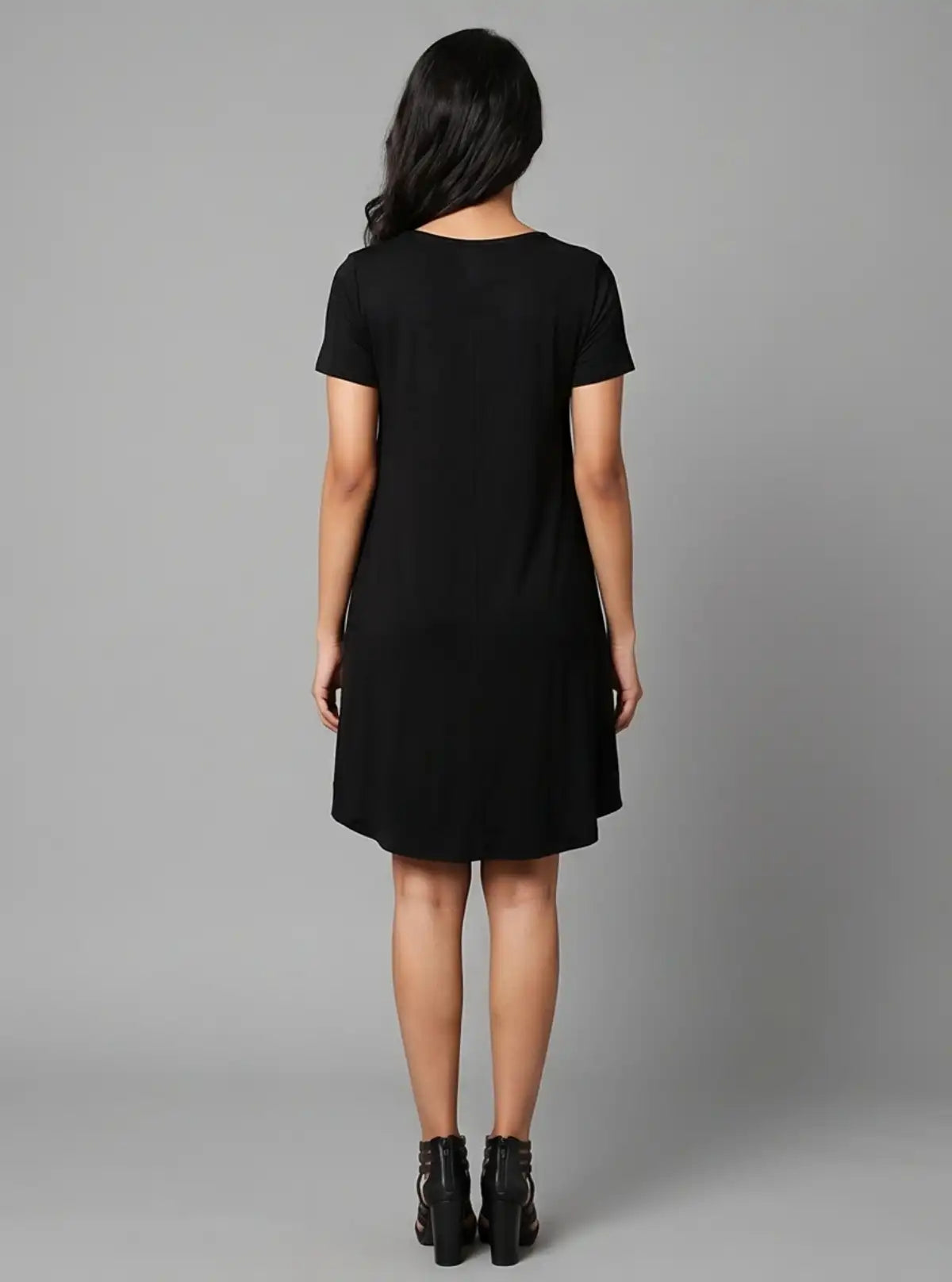 Women's Black Sleeveless jersey Short Dress in Cotton Elastane Fabric