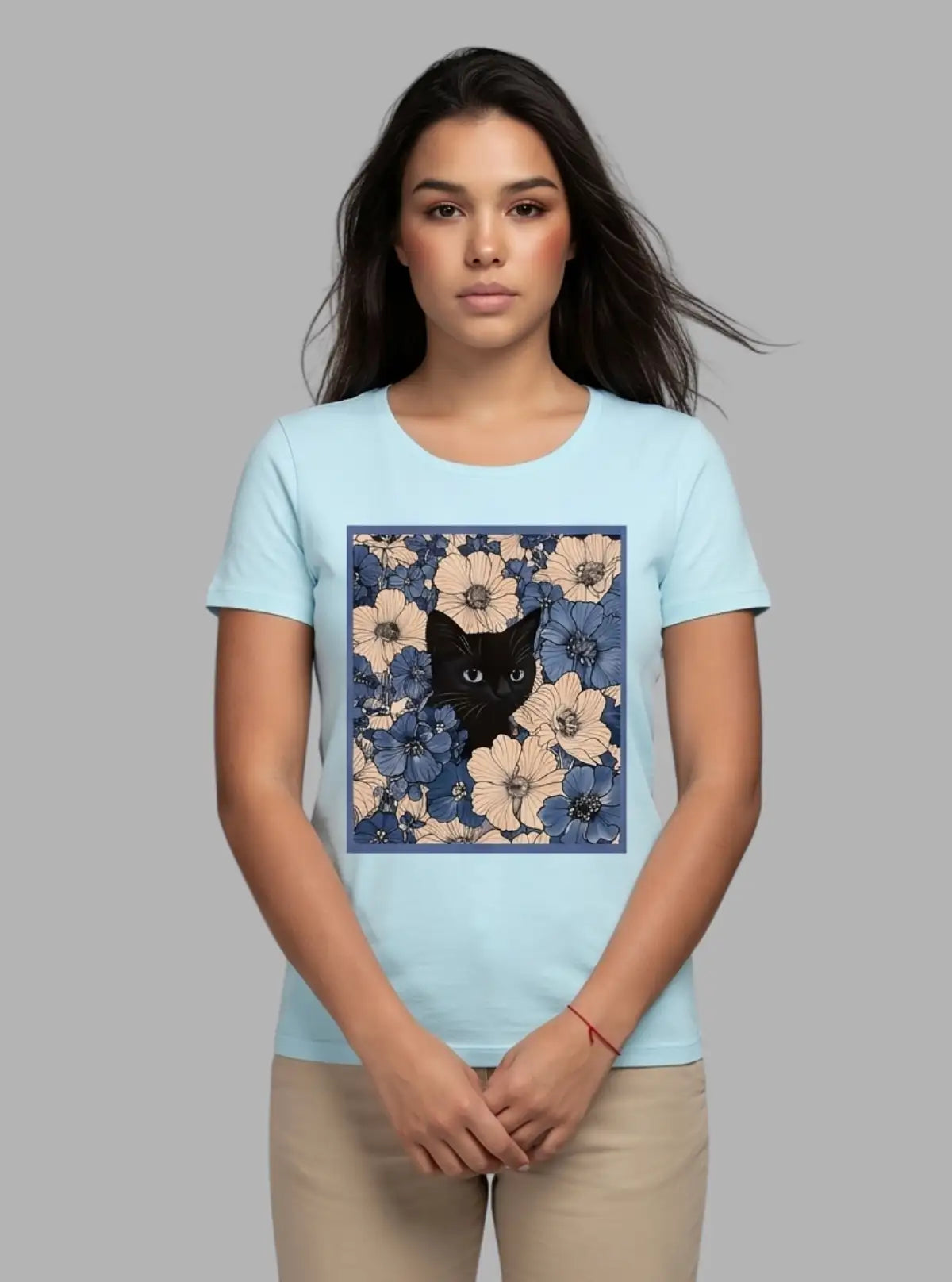 Boer and Fitch Women’s Sky Blue Floral Print T-Shirt
