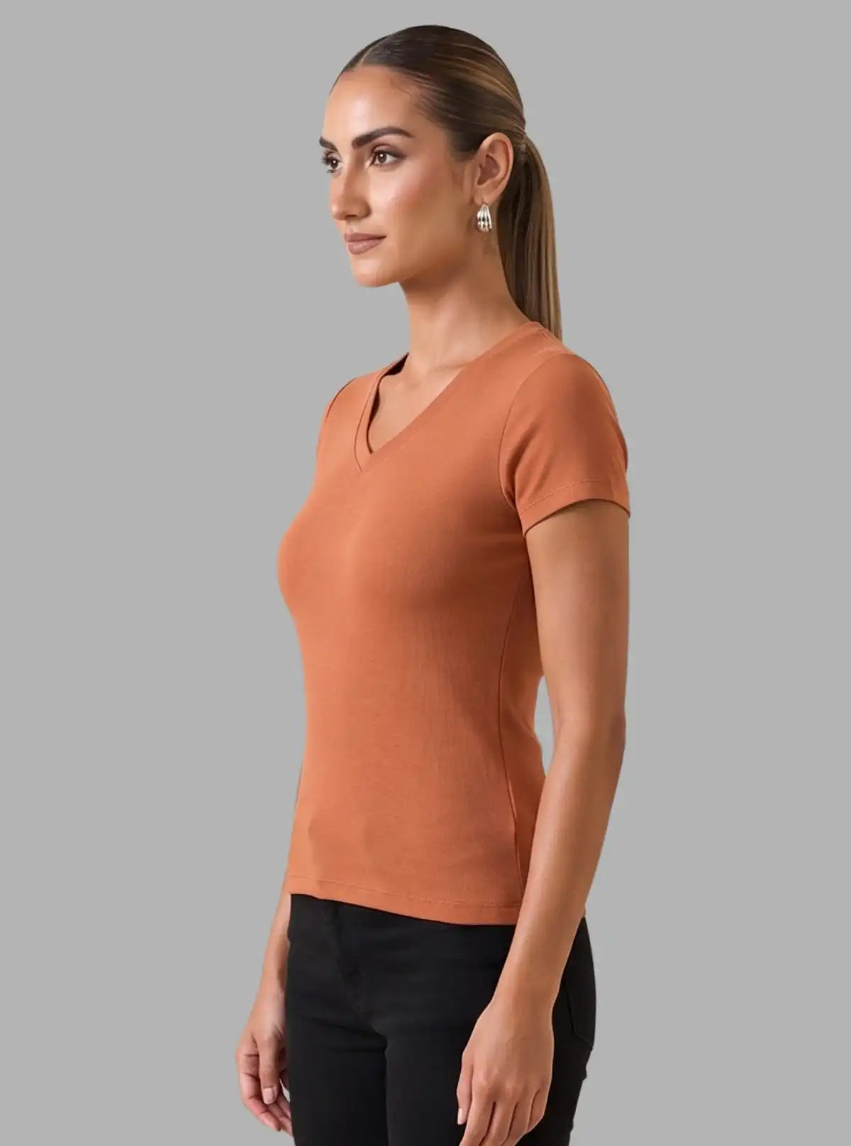 Women’s Coco Brown V Neck Short Sleeve Cotton Jersey T-Shirt by Boer and Fitch