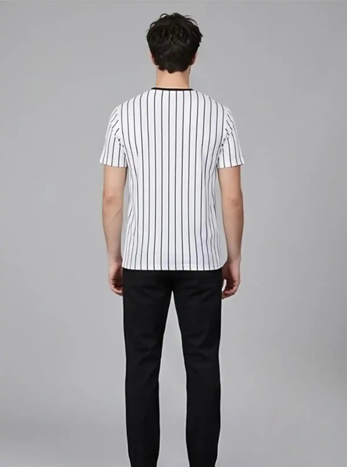 Men’s White Striped T-Shirt with Patch Pocket – Smart & Stylish Everyday Wear