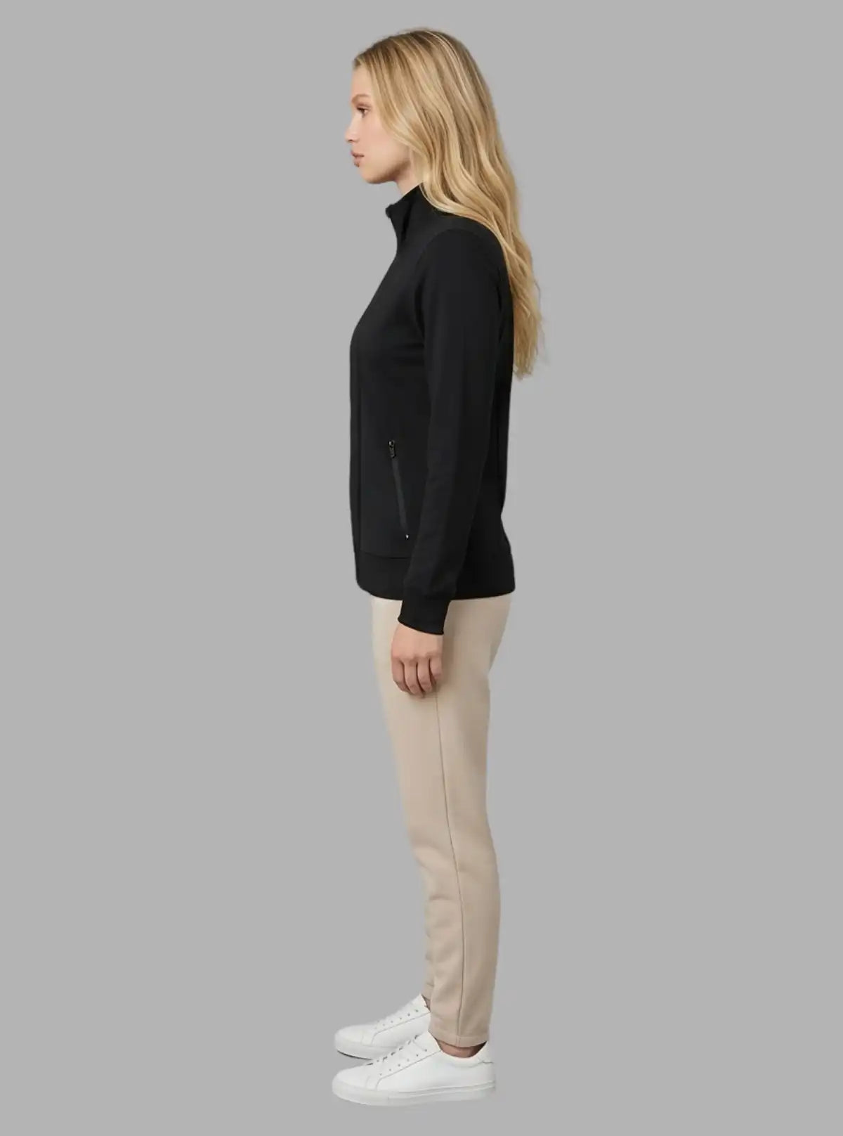 Women’s Black Zipper Sweatshirt in Cotton Fleece with Full Sleeves