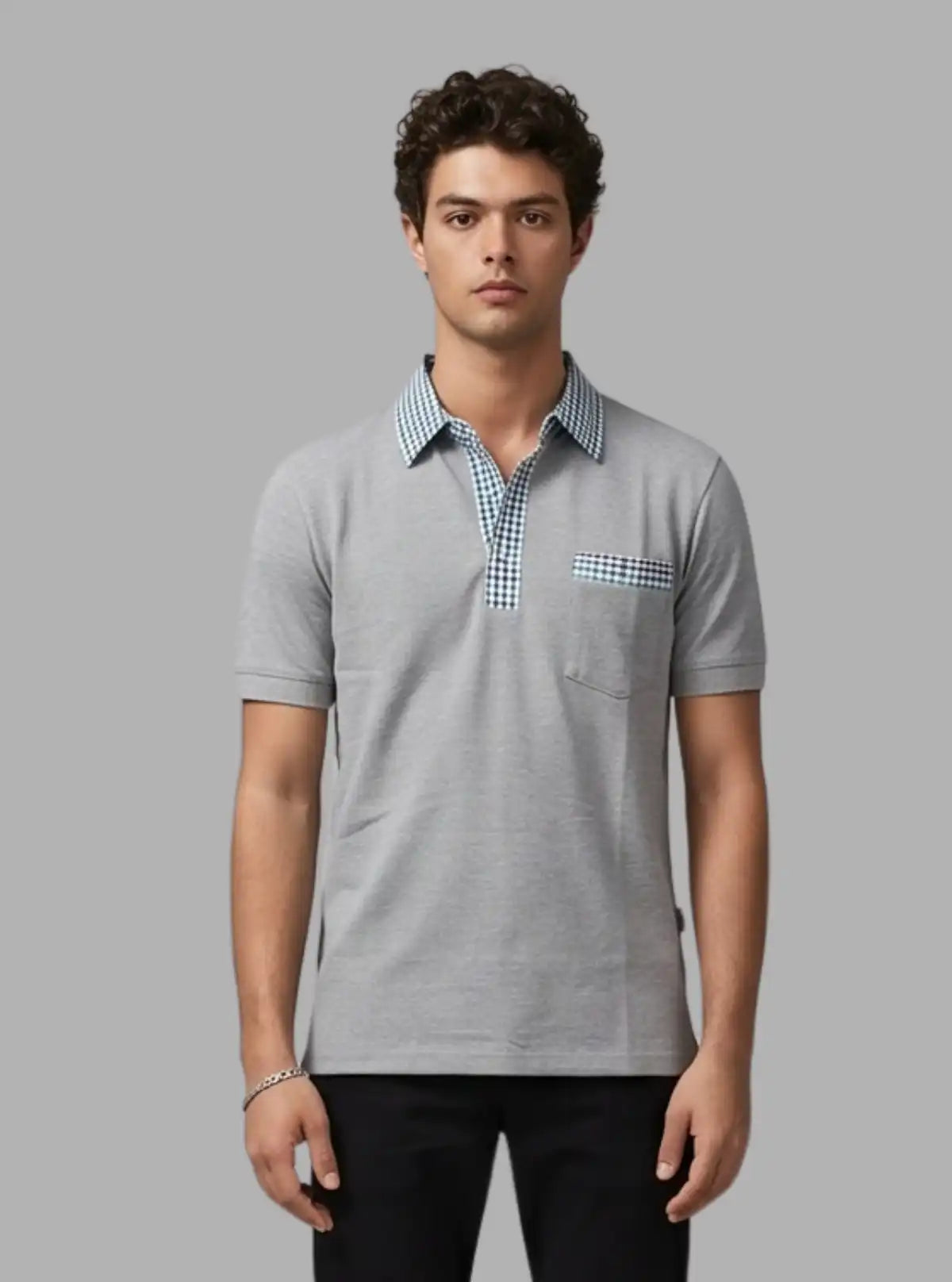 Grey Mélange Green Collar Polo T-Shirt for Men – Stylish Casual by Boer and Fitch
