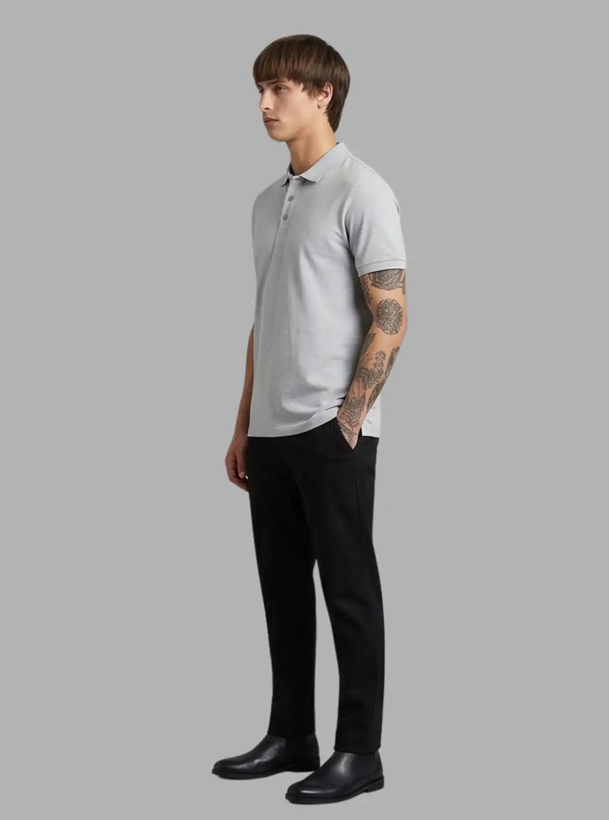 Men’s Grey Pique Polo T-Shirt – Classic Fit, Breathable & Timeless Style