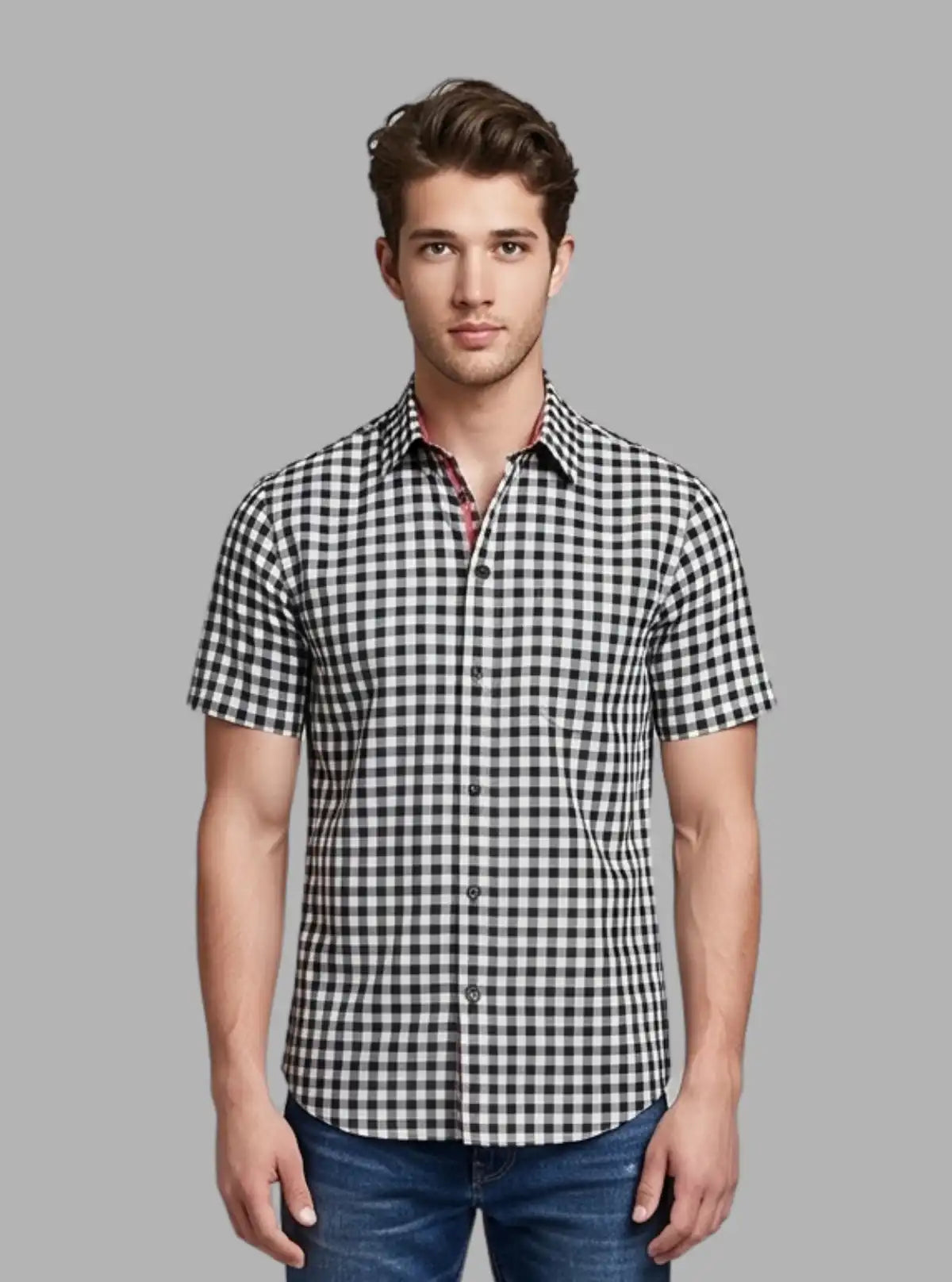 Black Checked Regular Fit Half Sleeve Shirt for Men – Casual Style by Boer and Fitch
