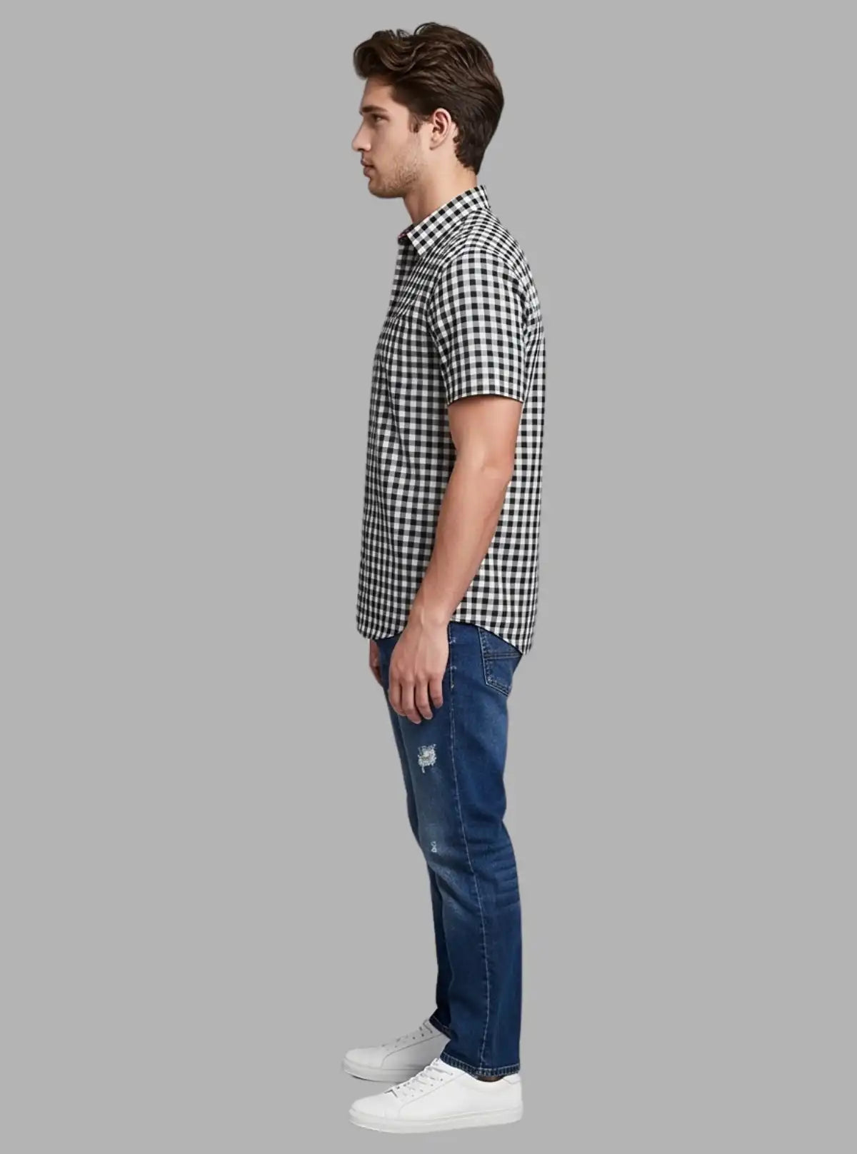 Black Checked Regular Fit Half Sleeve Shirt for Men – Casual Style by Boer and Fitch