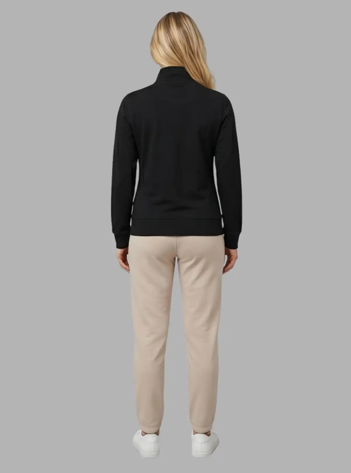 Women’s Black Zipper Sweatshirt in Cotton Fleece with Full Sleeves
