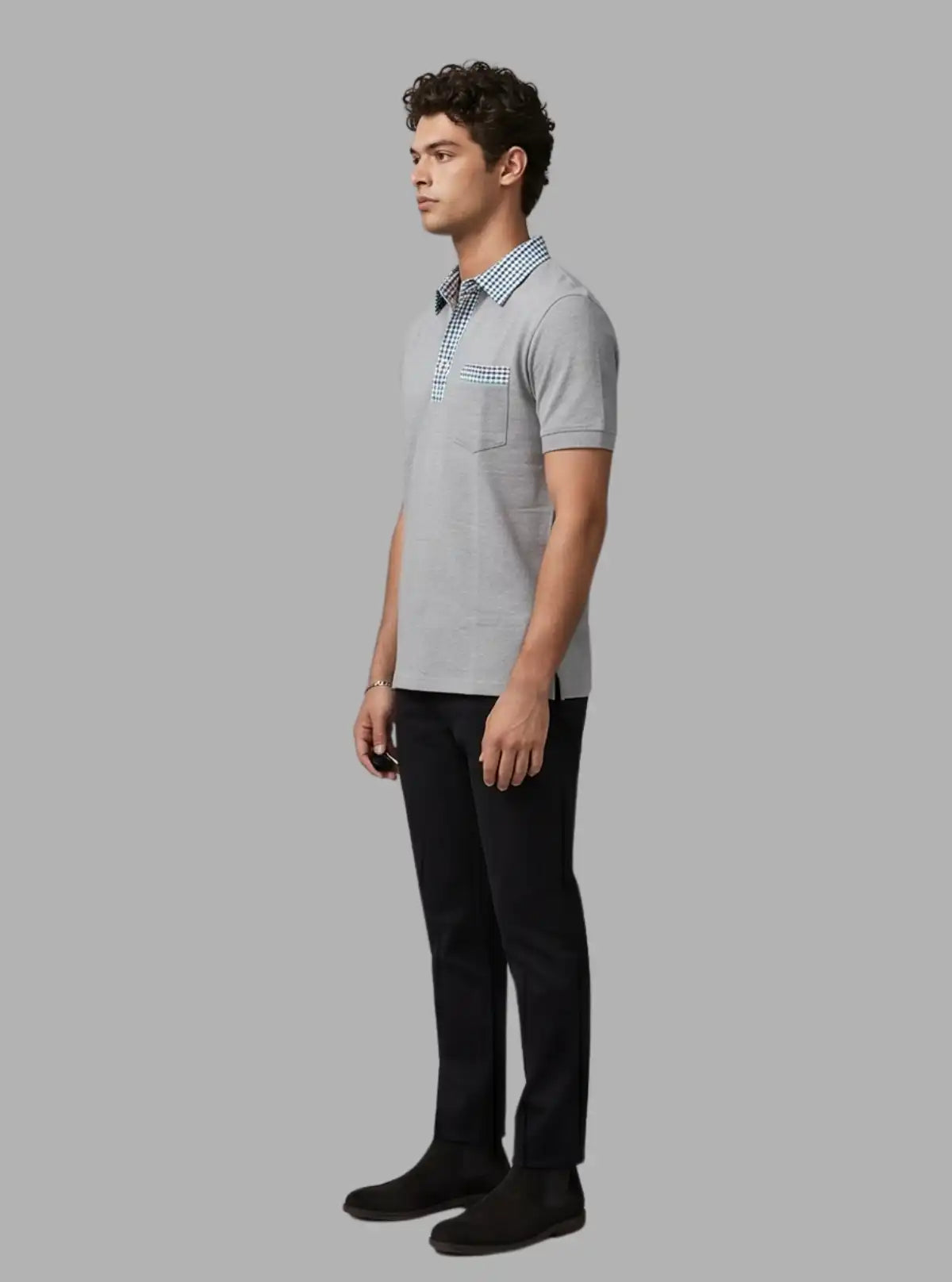 Grey Mélange Green Collar Polo T-Shirt for Men – Stylish Casual by Boer and Fitch