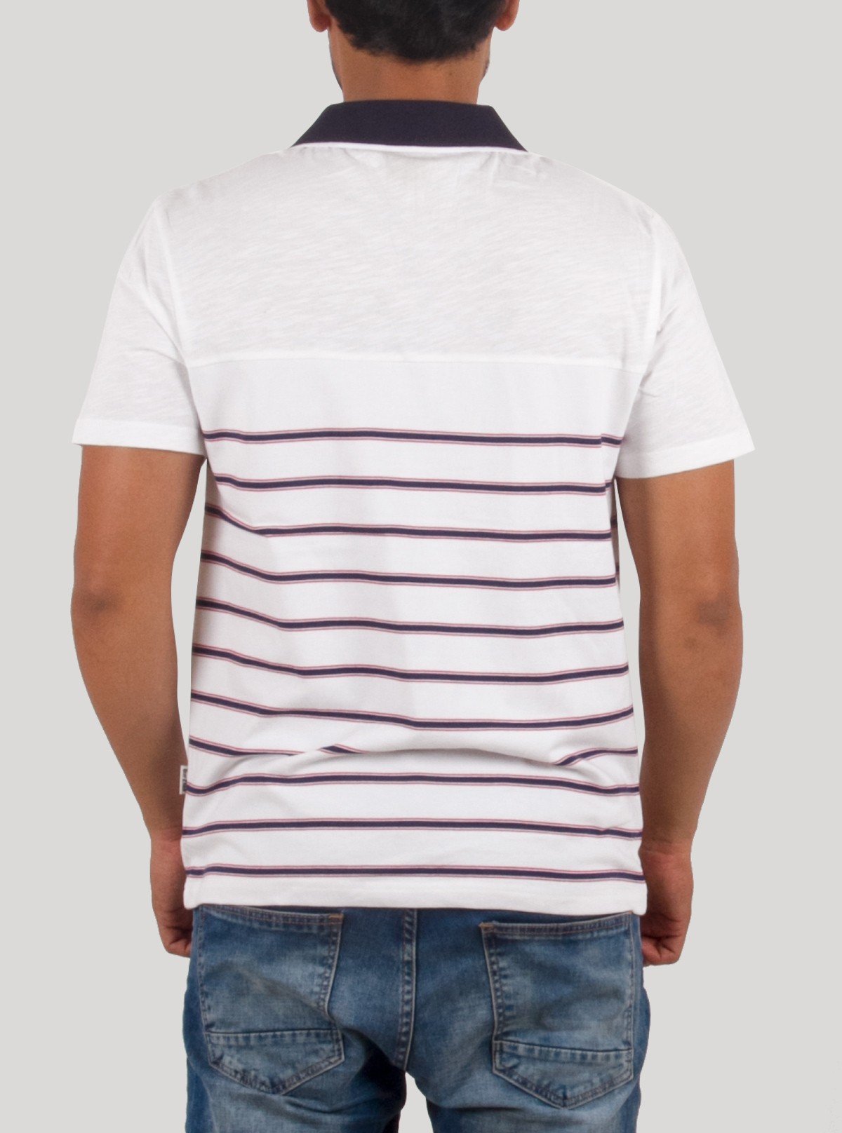 White Polo with Blue Stripe TShirt