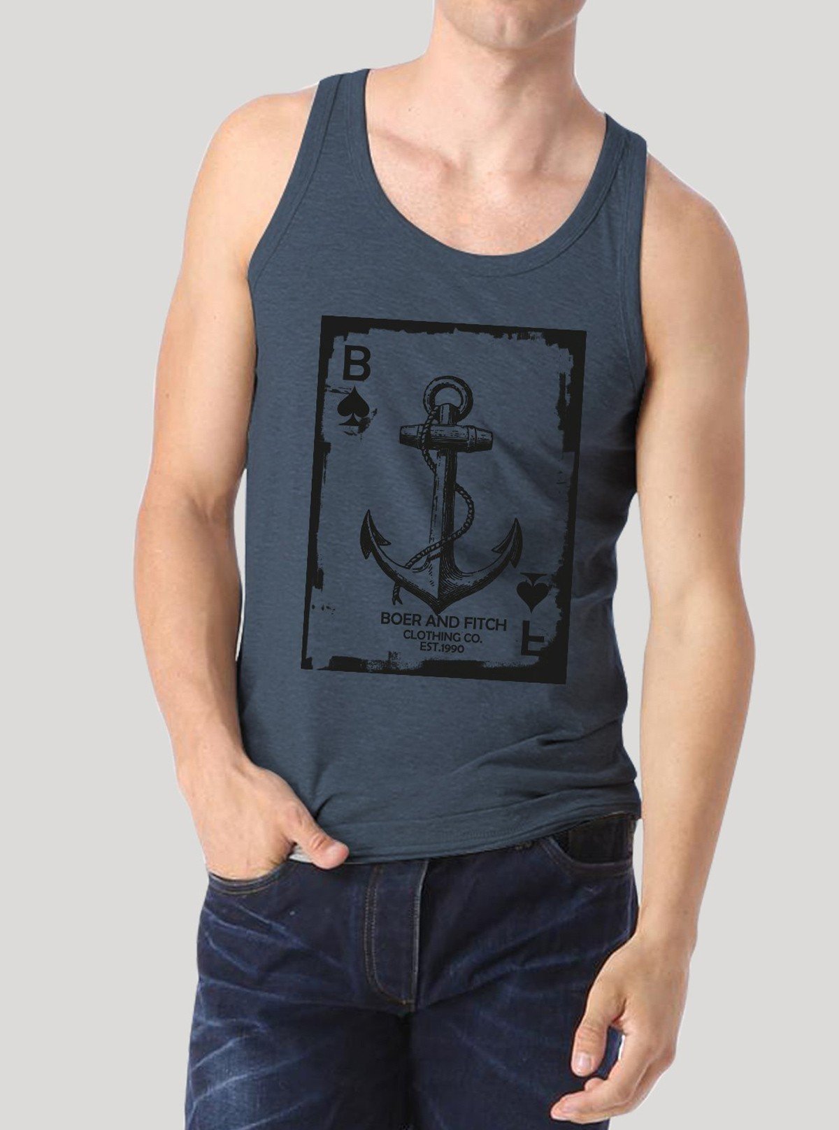 Blue Melange Anchor Print Tank top