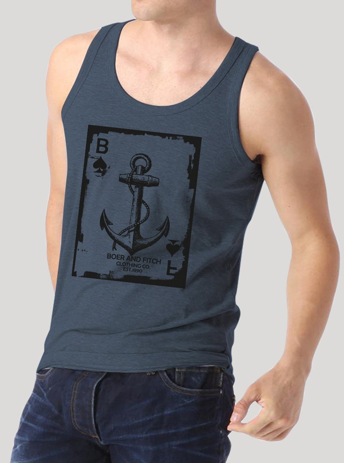 Blue Melange Anchor Print Tank top