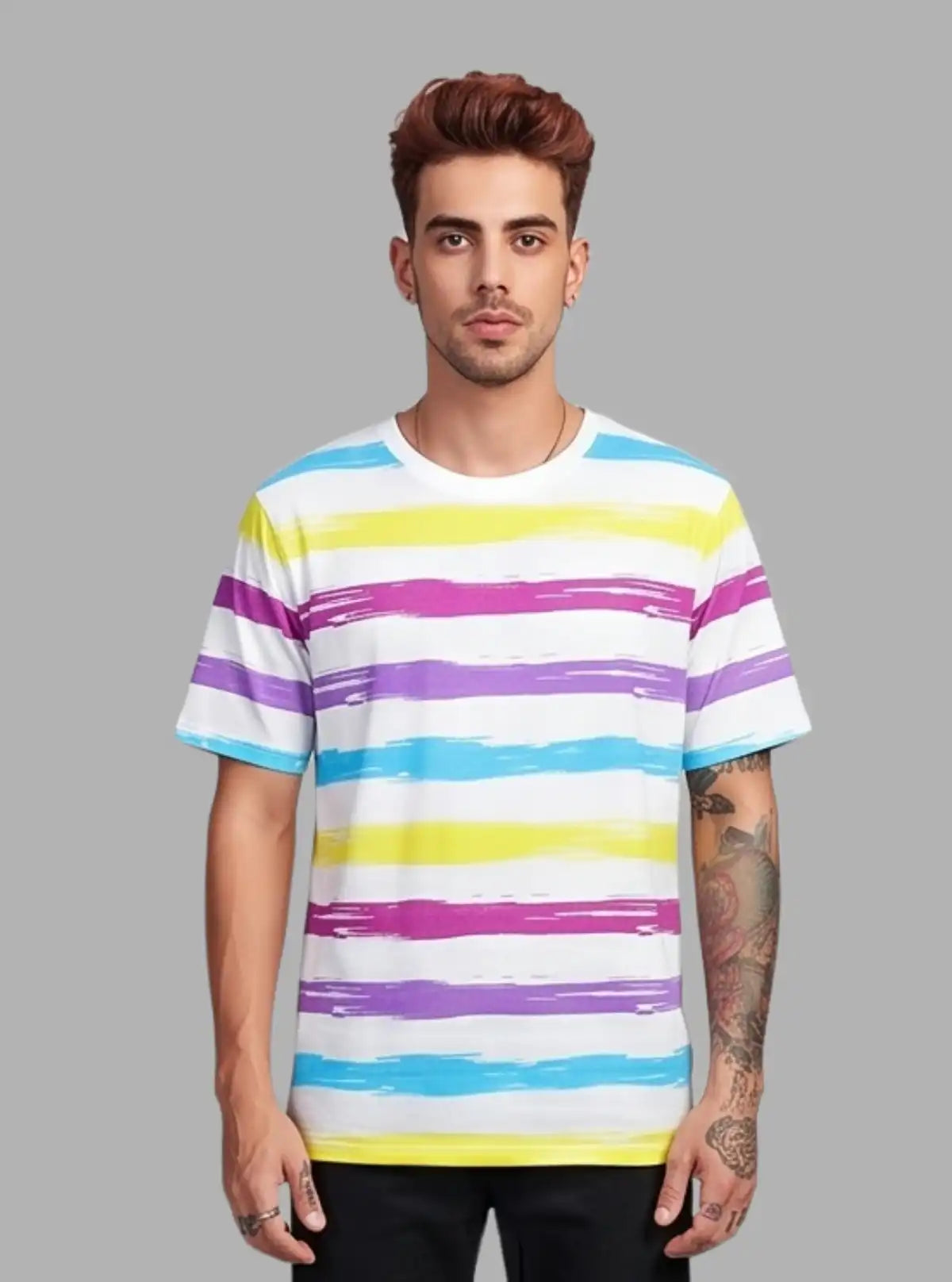 Multi-Color Striped Round Neck T-Shirt for Men – Boer and Fitch