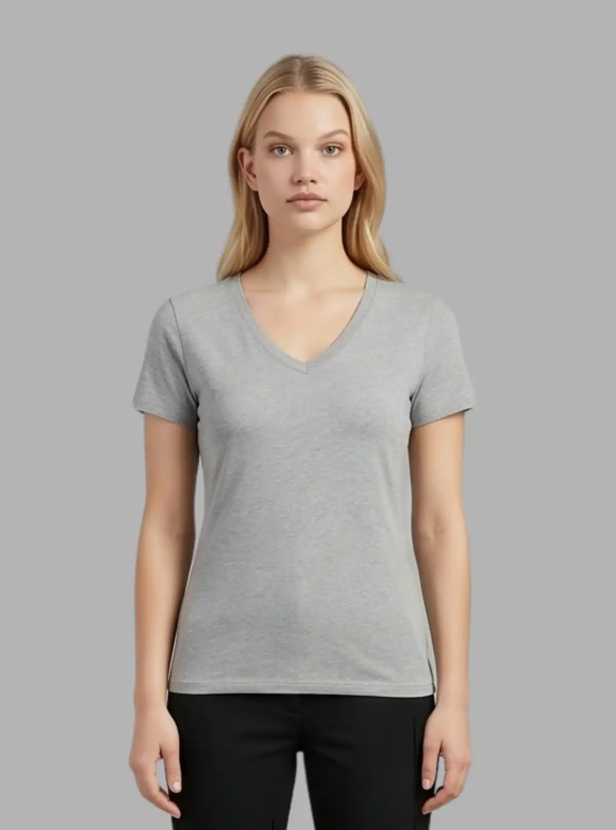 Women’s Grey Melange V-Neck Short Sleeve Cotton Jersey T-Shirt by Boer and Fitch