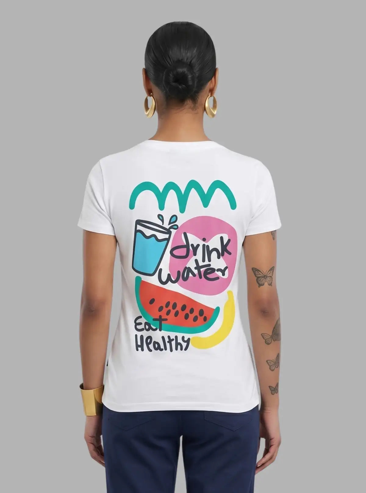 Women's White Slub Jersey Printed Crew Neck Cotton Short Sleeve T-Shirt by Boer and Fitch