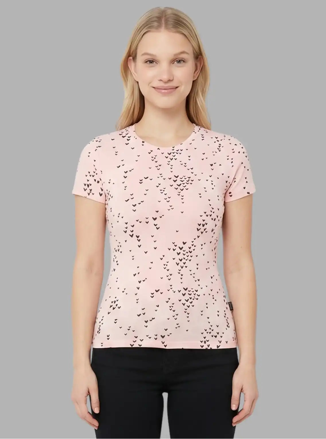 Women's Pink Heart Print T-Shirt – Cute Short Sleeve Tee by Boer and Fitch