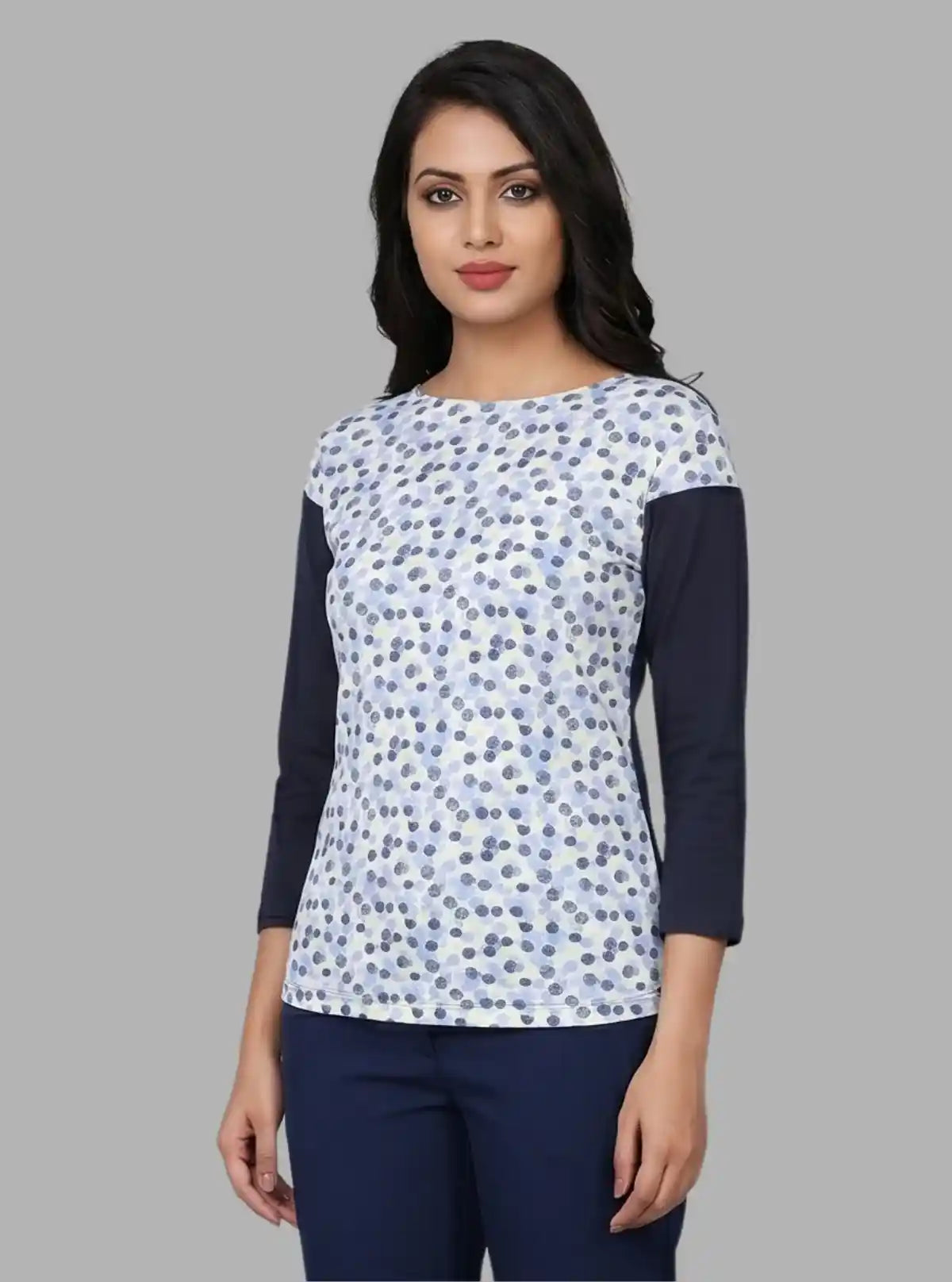 Women's Navy Graphic Print Long Sleeve Cotton Jersey Top | Boer & Fitch