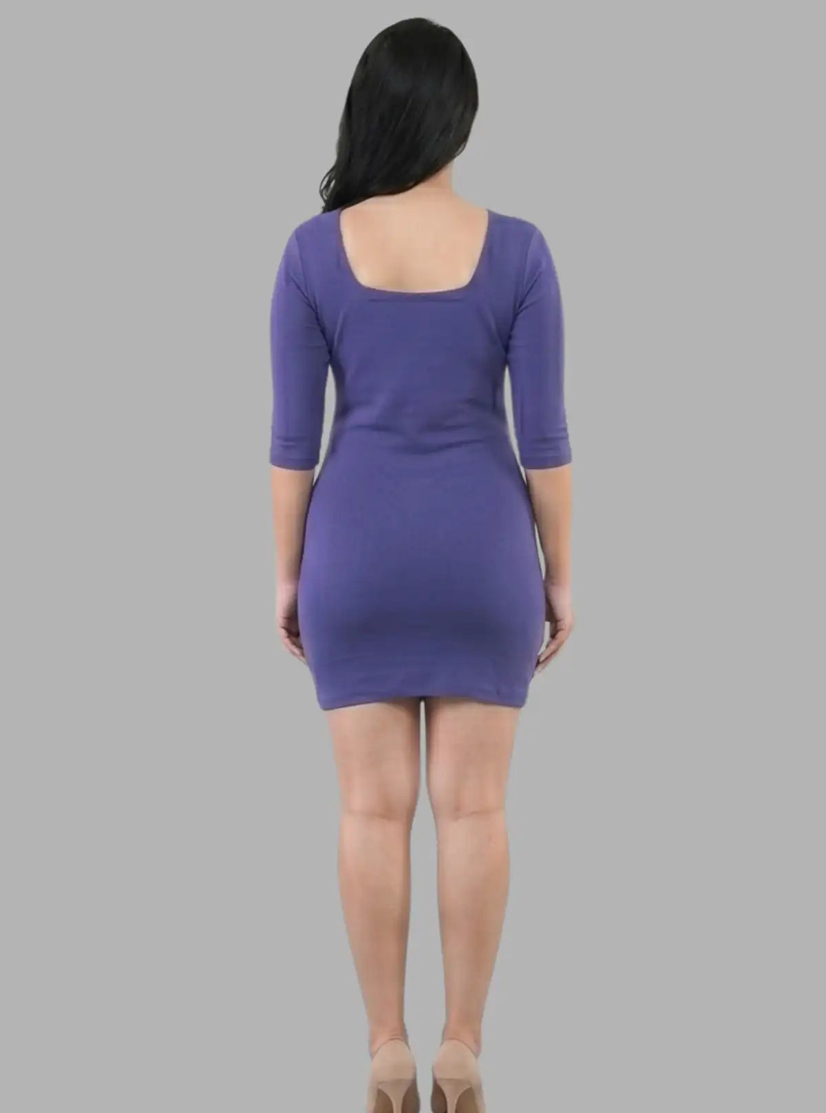 Women's Blue Cotton Elastane Bodycon Sleeve Dress – Sleek & Stretch Fit