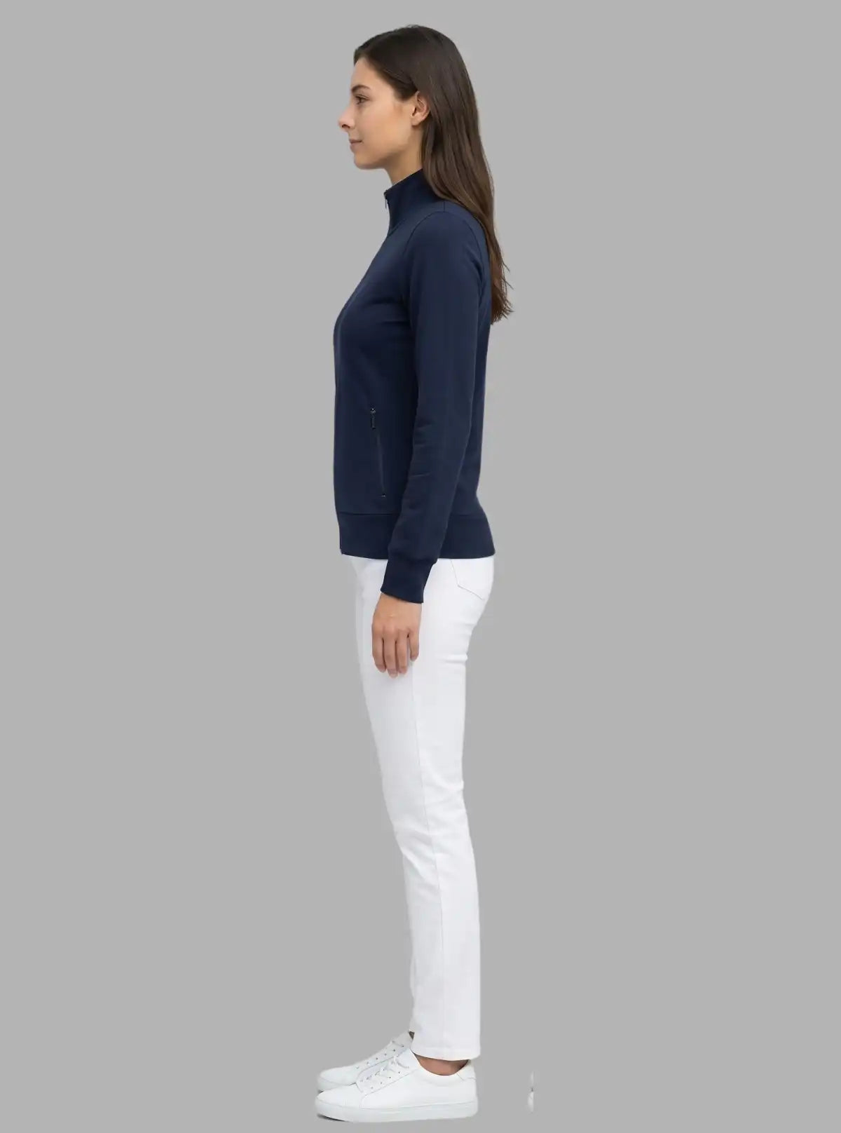 Women’s Blue Full Sleeve Cotton Fleece Zipper Sweatshirt by Boer & Fitch