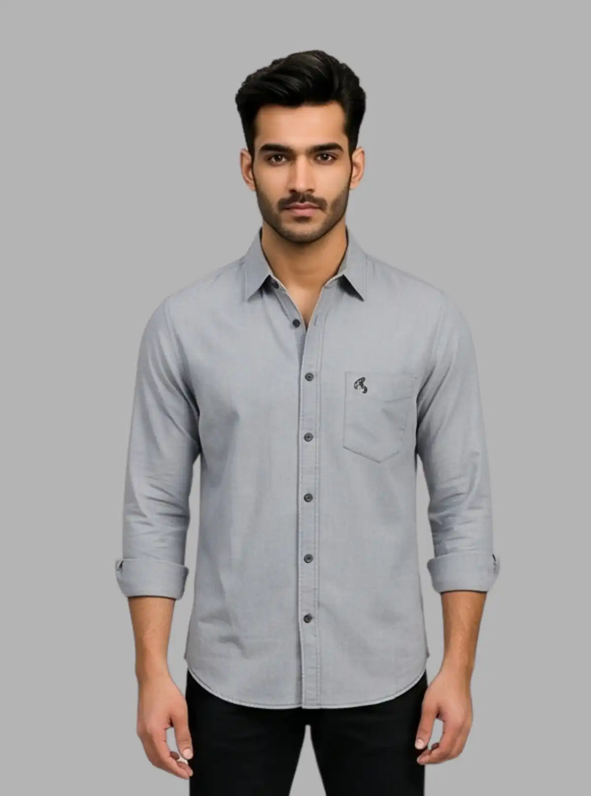 Solid Grey Slim Fit Shirt for Men – Smart Casual by Boer and Fitch