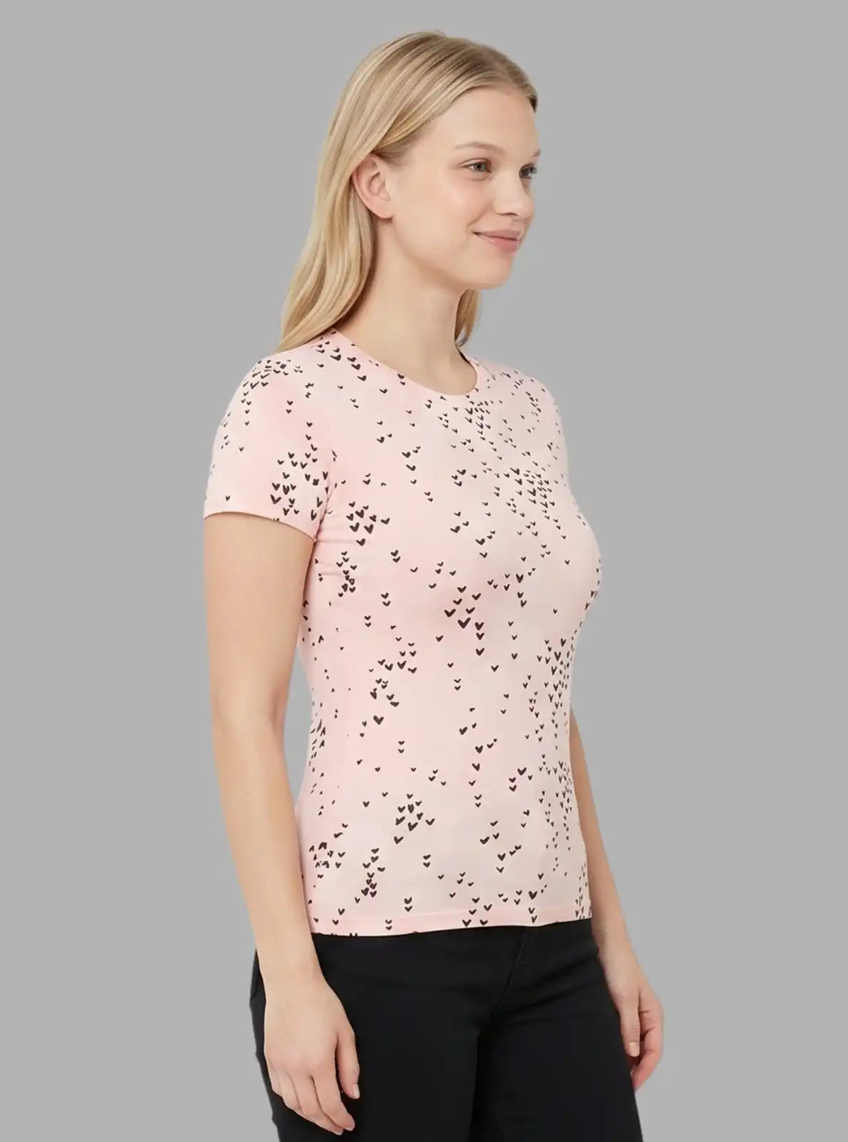 Women's Pink Heart Print T-Shirt – Cute Short Sleeve Tee by Boer and Fitch