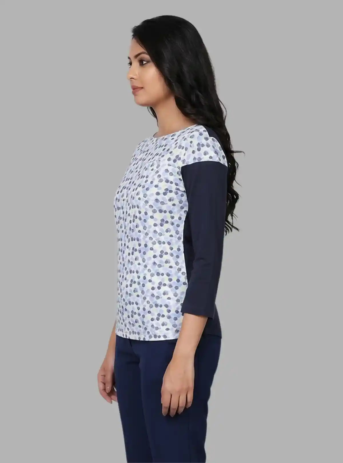 Women's Navy Graphic Print Long Sleeve Cotton Jersey Top | Boer & Fitch