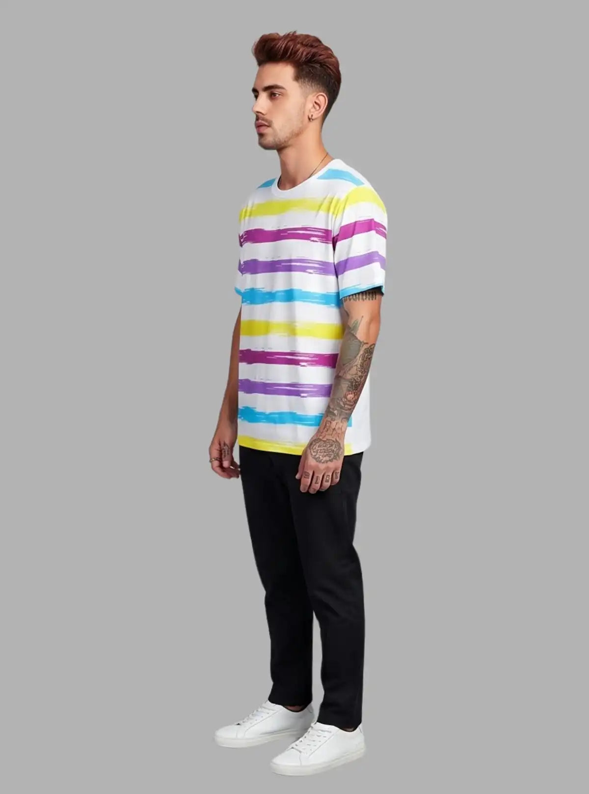 Multi-Color Striped Round Neck T-Shirt for Men – Boer and Fitch