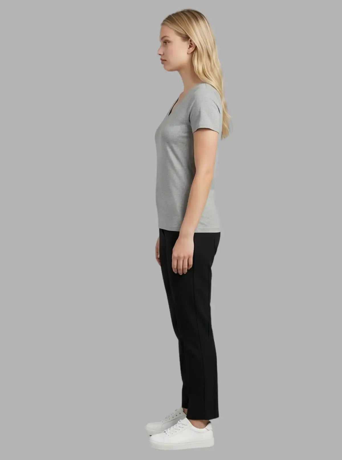 Women’s Grey Melange V-Neck Short Sleeve Cotton Jersey T-Shirt by Boer and Fitch