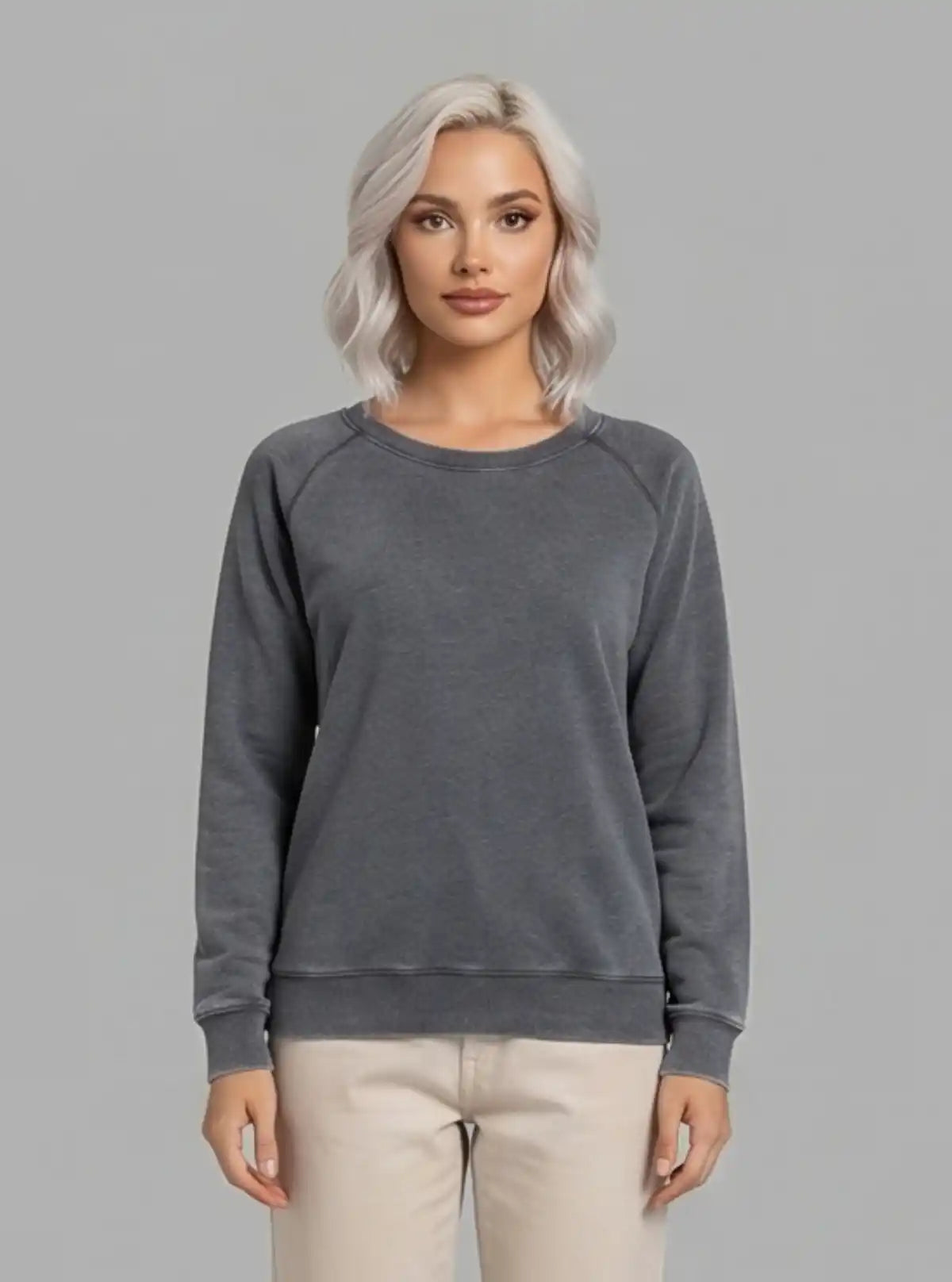 Women’s Black Garment Dyed Full Sleeve Cotton Fleece Pullover