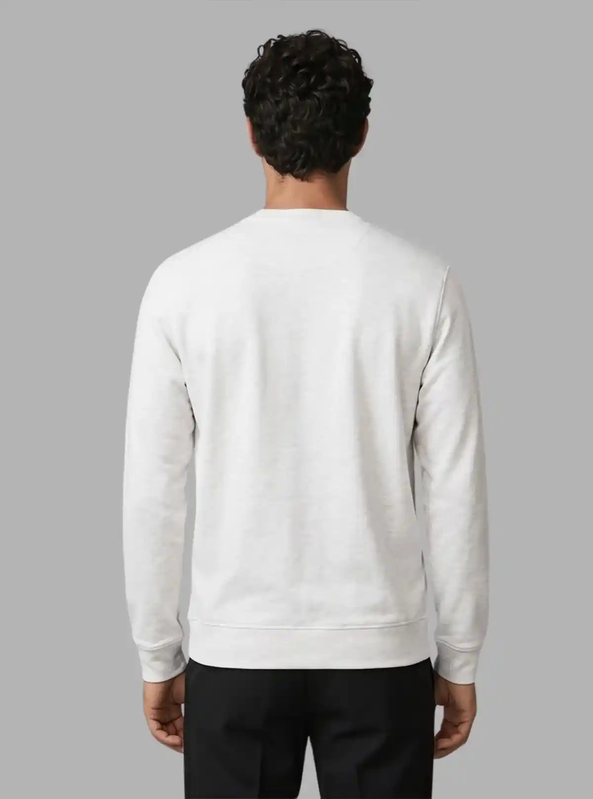 Men’s White Printed Fleece Sweatshirt – Bold Print, Cozy Feel & Style