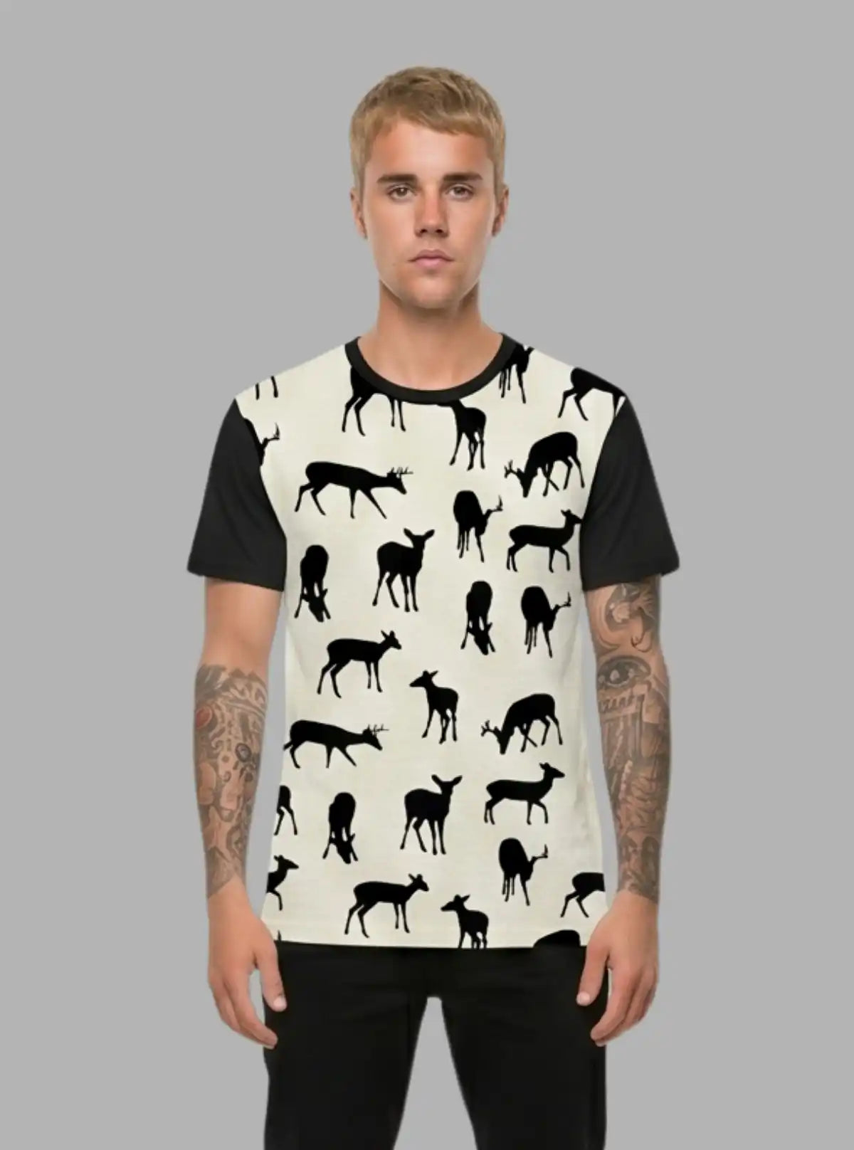 Ecru Melange Deer Print T-Shirt for Men – Boer and Fitch
