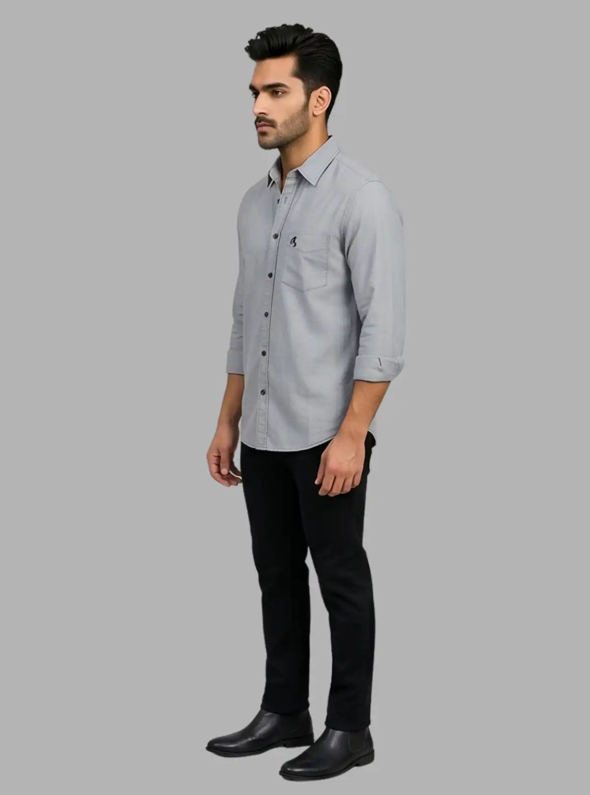 Solid Grey Slim Fit Shirt for Men – Smart Casual by Boer and Fitch
