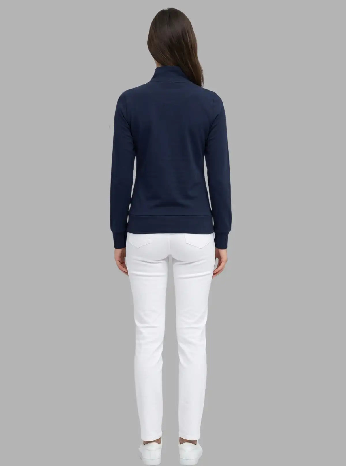 Women’s Blue Full Sleeve Cotton Fleece Zipper Sweatshirt by Boer & Fitch