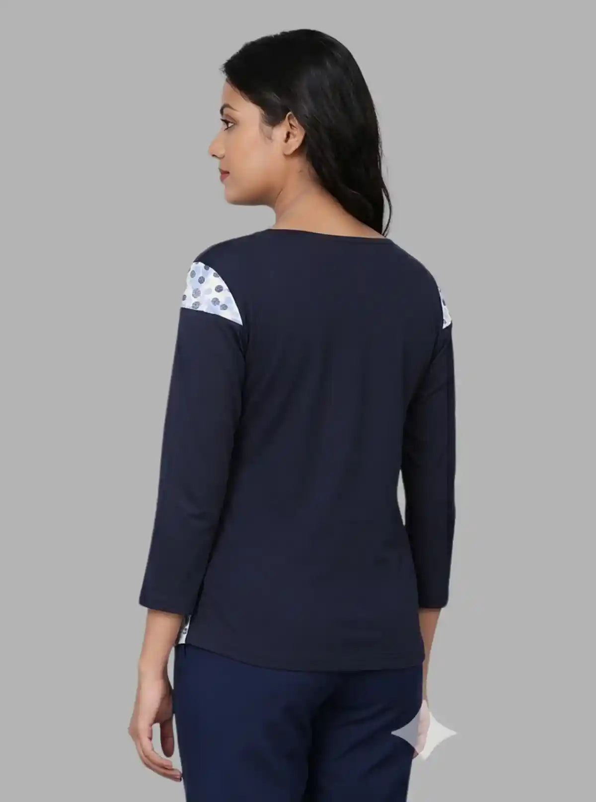 Women's Navy Graphic Print Long Sleeve Cotton Jersey Top | Boer & Fitch