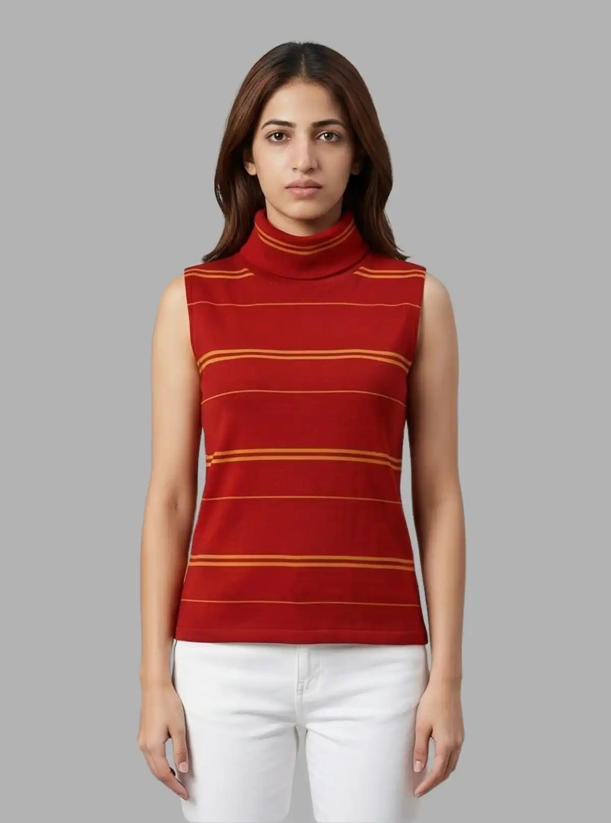 Women’s Red Roll-On Neck Sleeveless Top – Stylish & Comfortable | Boer & Fitch