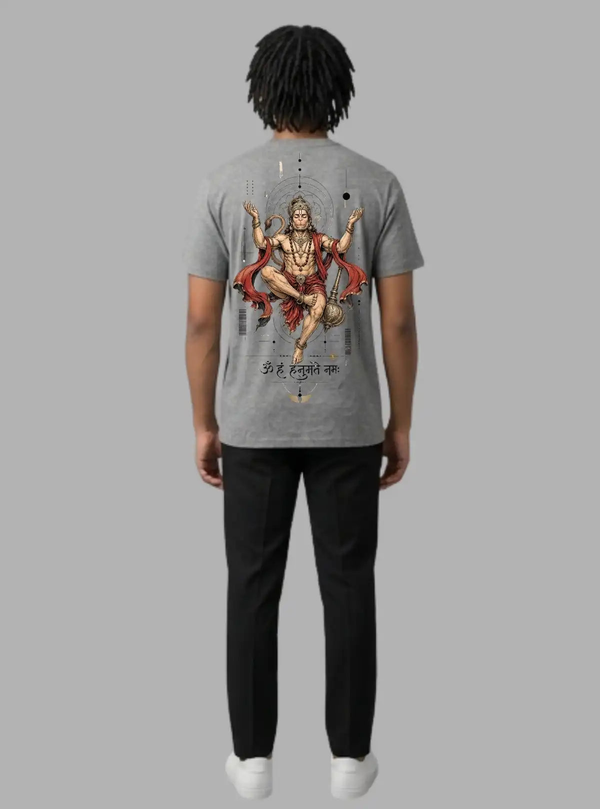 Boer and Fitch Men's Grey Melange Hanuman Printed Cotton T-Shirt | Graphic Crew Neck