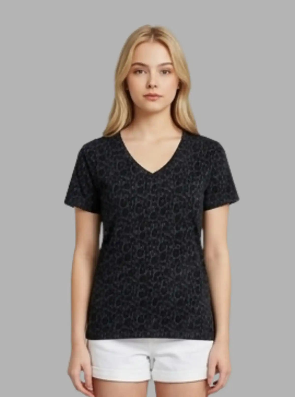 Boer and Fitch Black Distressed V Neck Cotton T-Shirt for Women