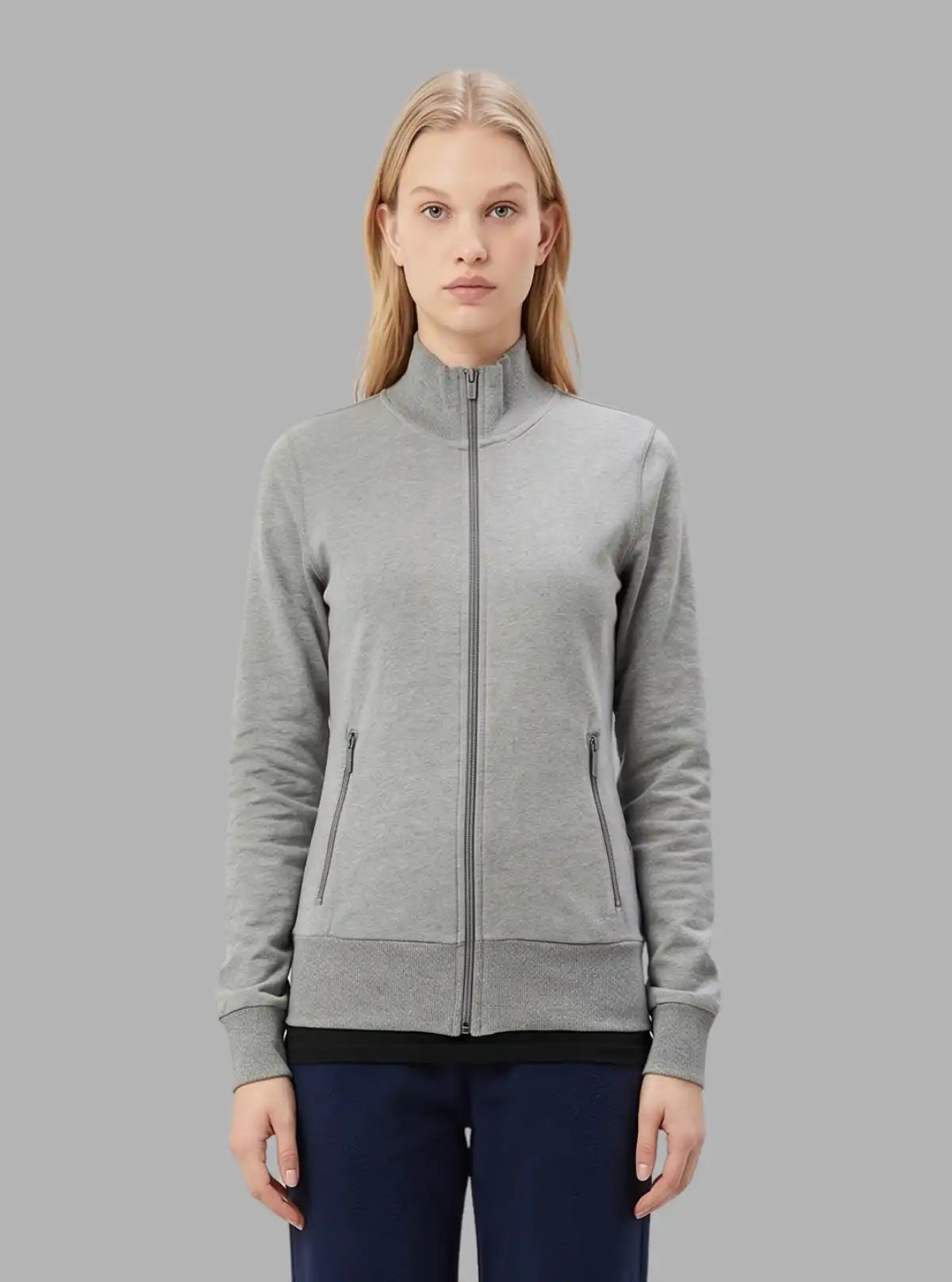 Women’s Charcoal Melange Full Sleeve Zipper Sweatshirt in Cotton Fleece