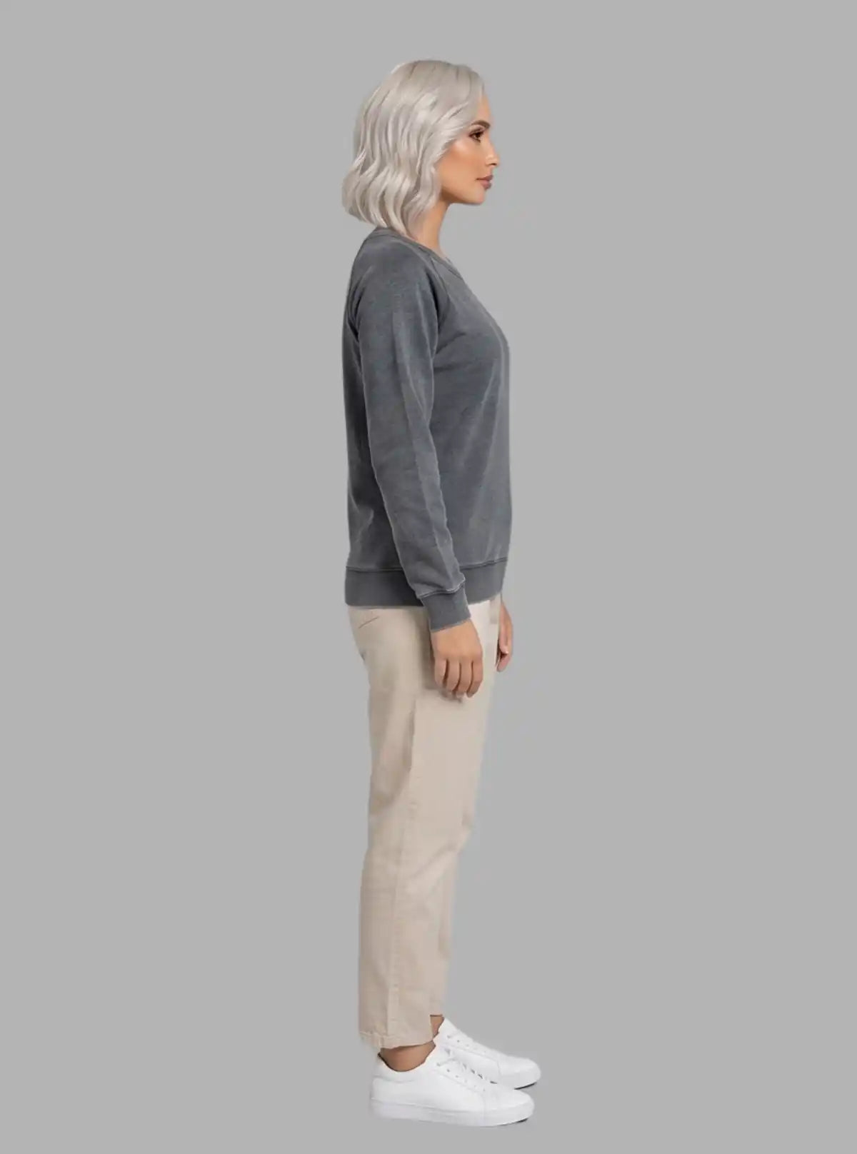 Women’s Black Garment Dyed Full Sleeve Cotton Fleece Pullover