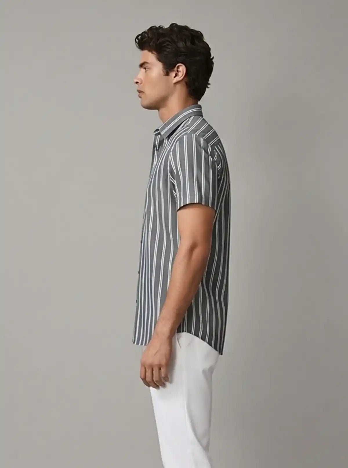 Men’s Green Vertical Striped Printed Poly Shirt – Trendy Slim Fit Casual by Boer & Fitch