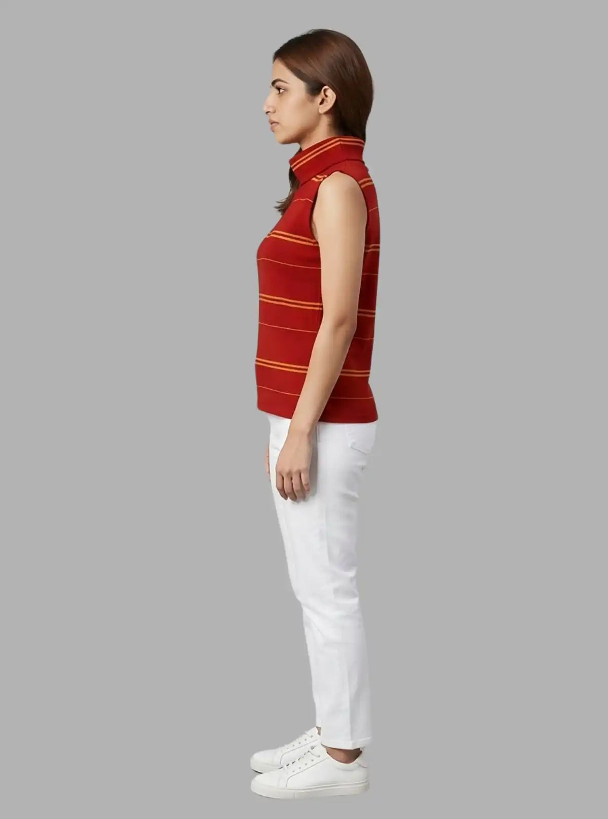 Women’s Red Roll-On Neck Sleeveless Top – Stylish & Comfortable | Boer & Fitch