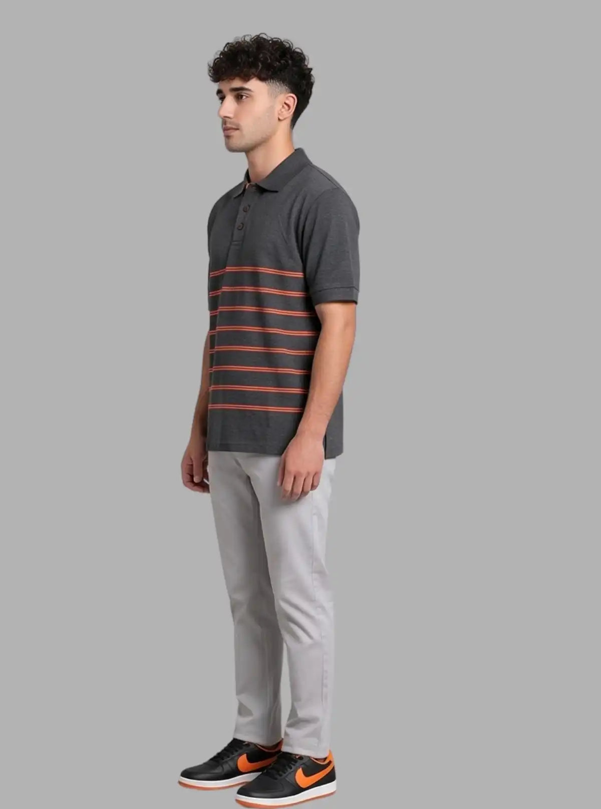 Coral Striped Grey Polo T-Shirt for Men – Casual Cotton Tee by Boer and Fitch